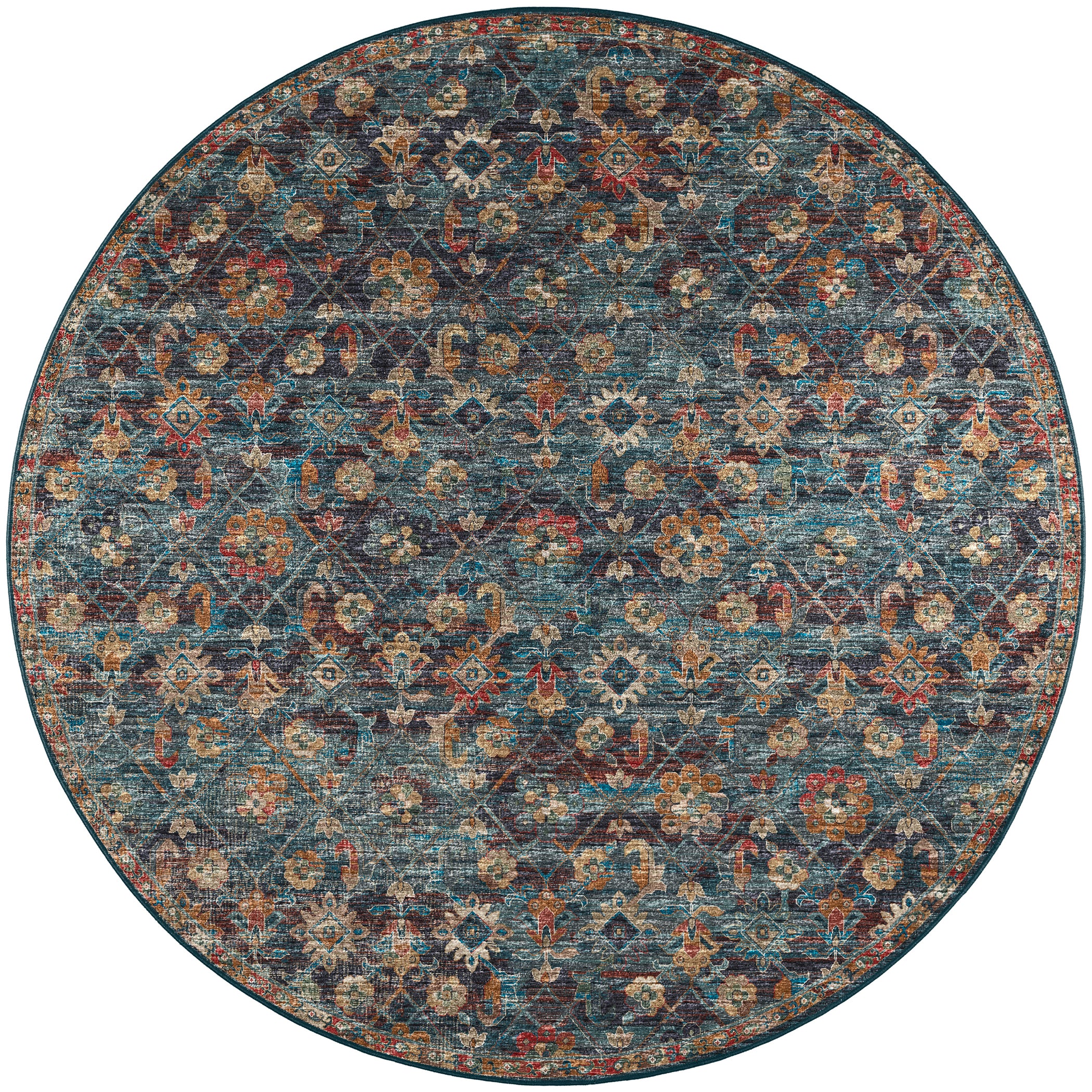 Indoor/Outdoor Traditional JC8 Navy Blue Rug 4' x 4' #shape_Round