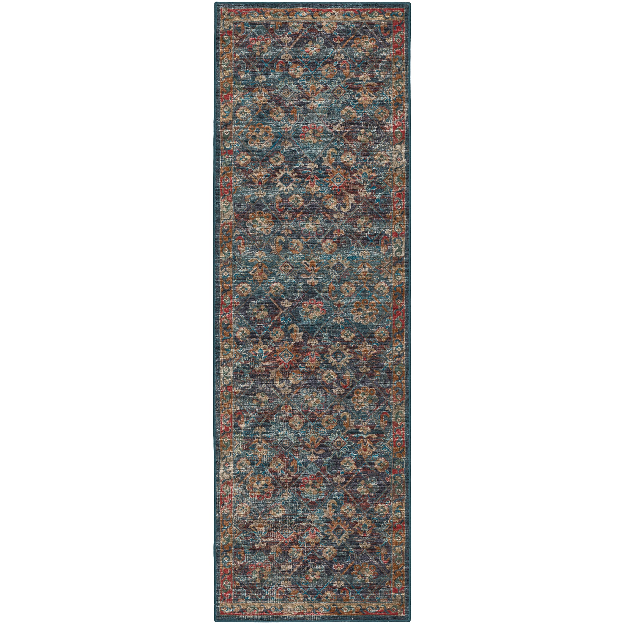 Indoor/Outdoor Traditional JC8 Navy Blue Rug 2'6" x 10' #shape_Runner