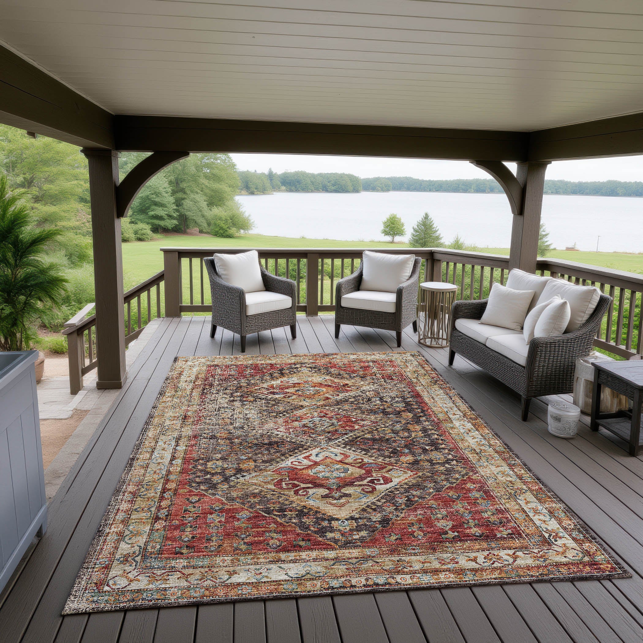 Indoor/Outdoor Traditional JC9 Canyon Red Rug 3' x 5' #shape_Rectangle