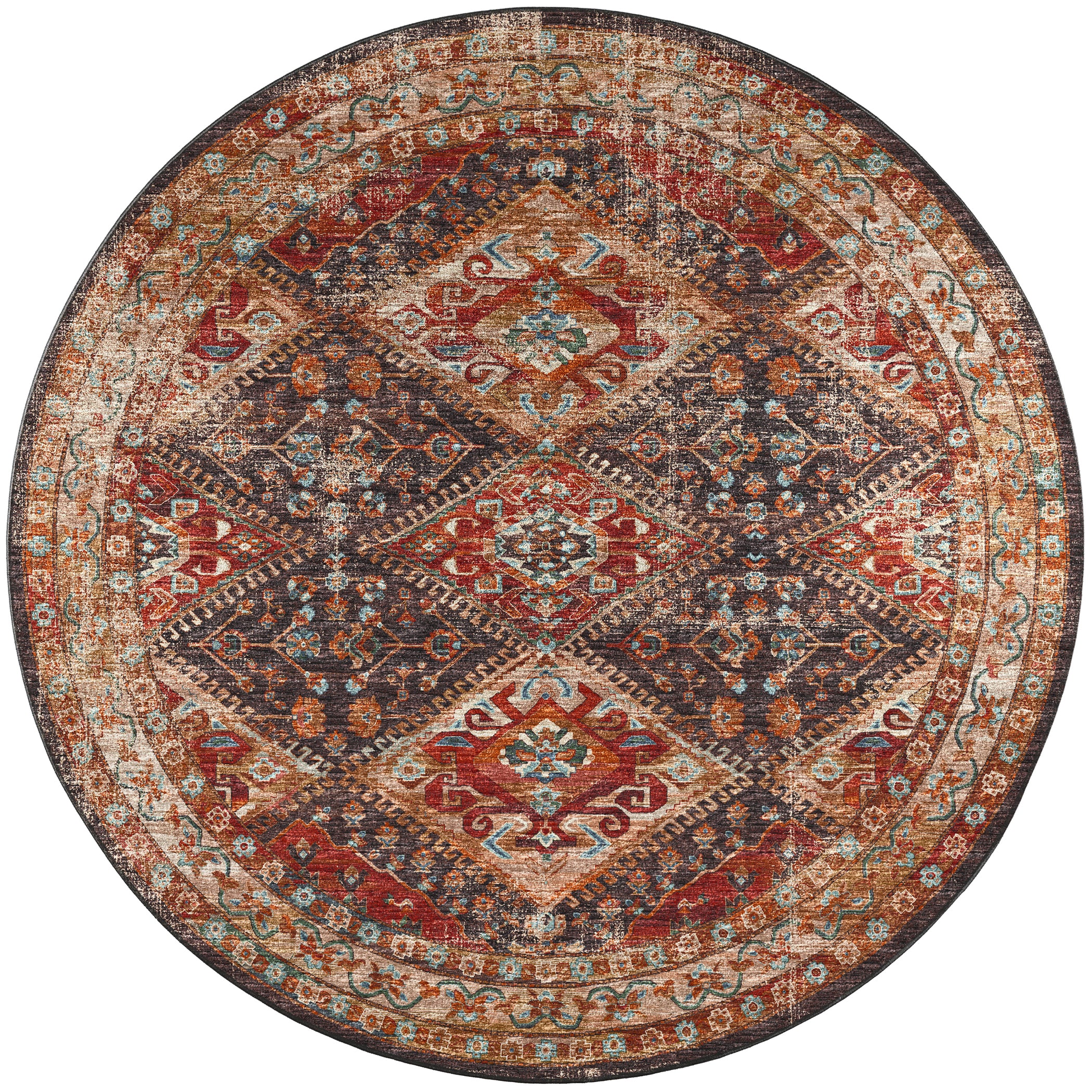 Indoor/Outdoor Traditional JC9 Canyon Red Rug 4' x 4' #shape_Round
