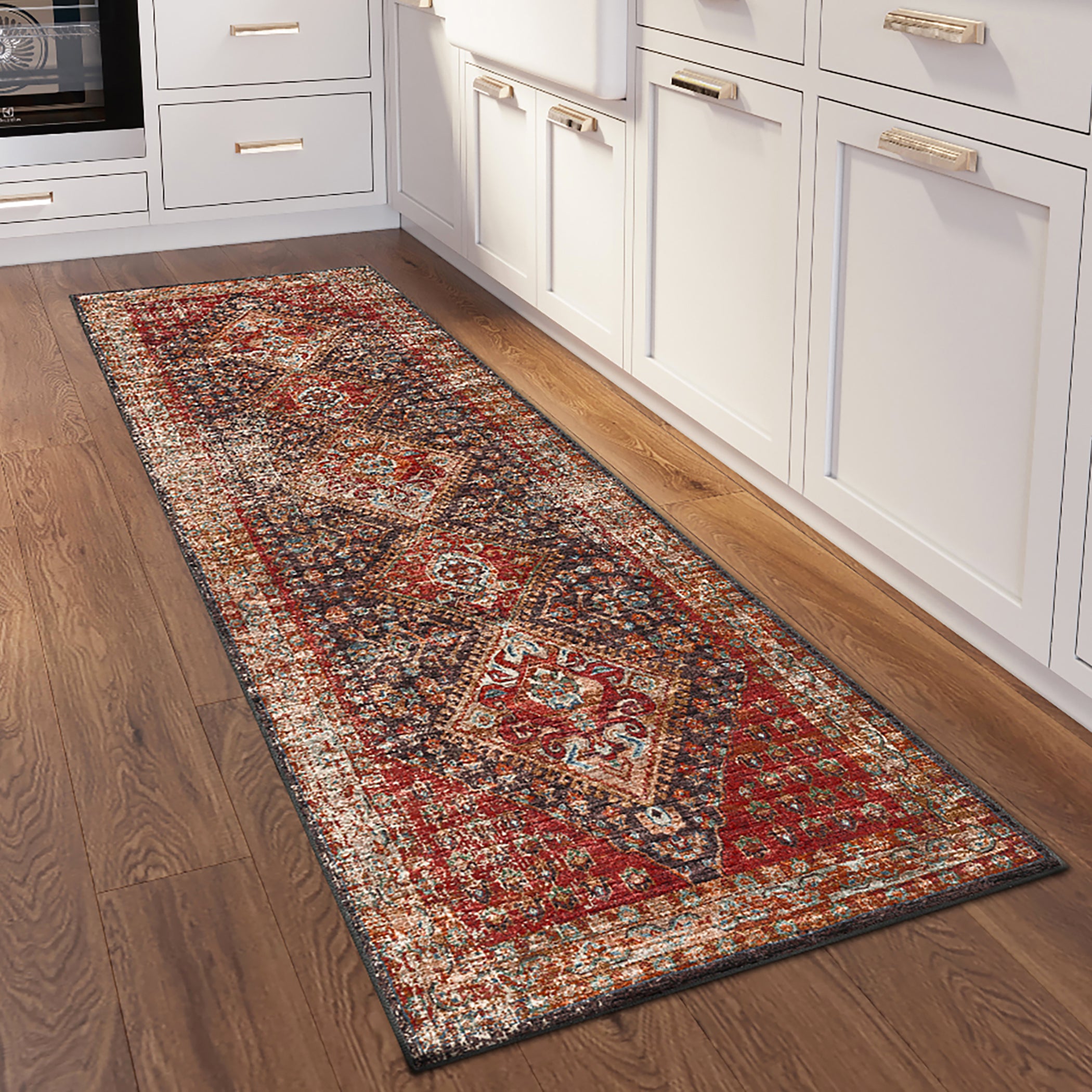 Indoor/Outdoor Traditional JC9 Canyon Red Rug 2'6" x 10' #shape_Runner