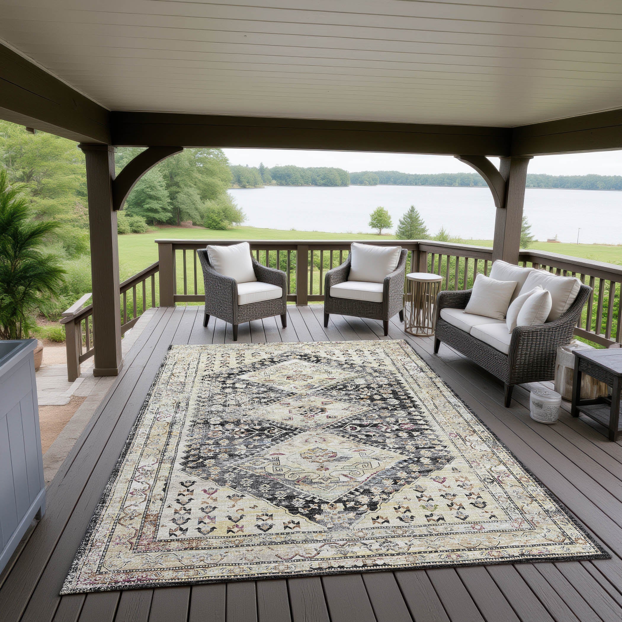 Indoor/Outdoor Traditional JC9 Midnight Gray Rug 3' x 5' #shape_Rectangle