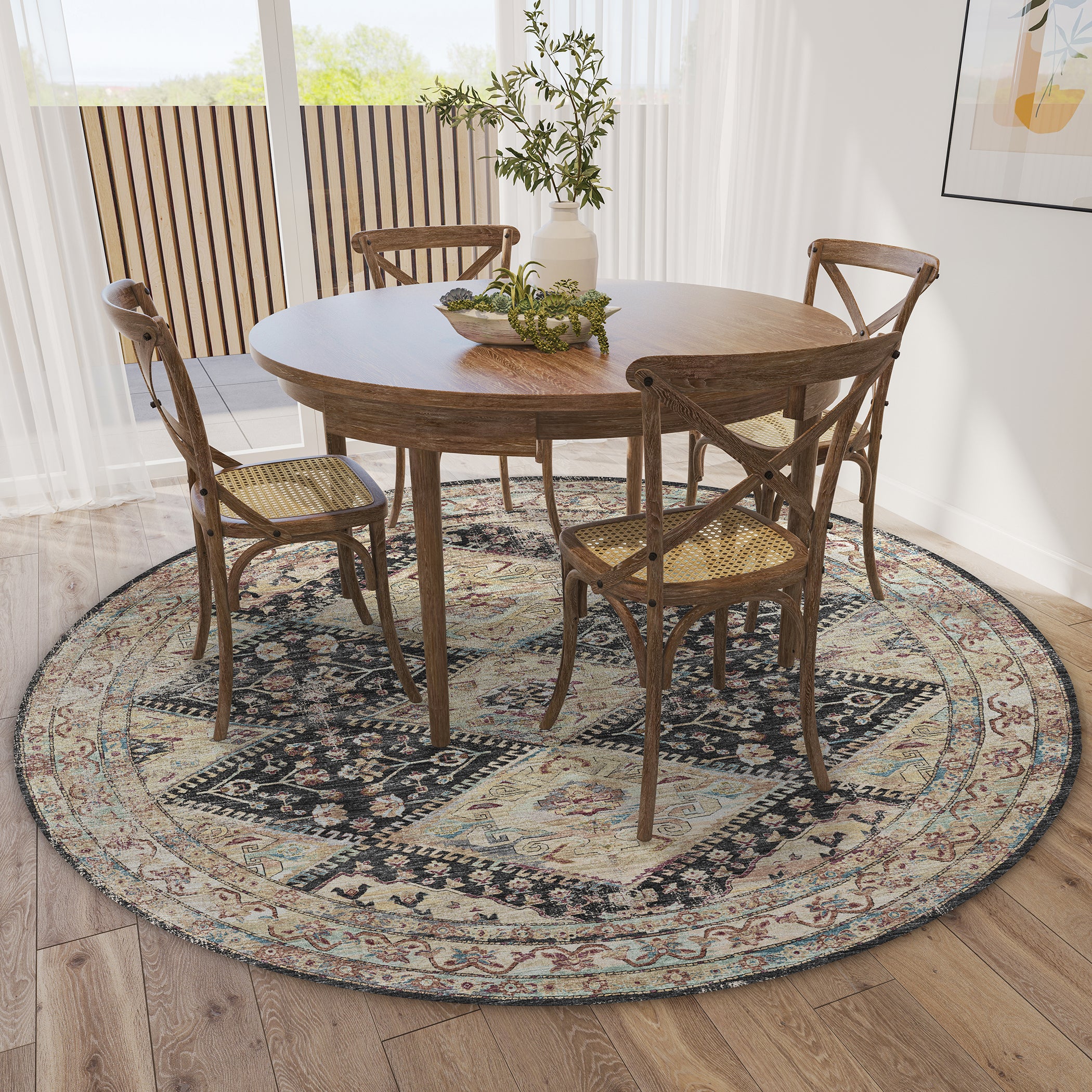 Indoor/Outdoor Traditional JC9 Midnight Gray Rug 4' x 4' #shape_Round