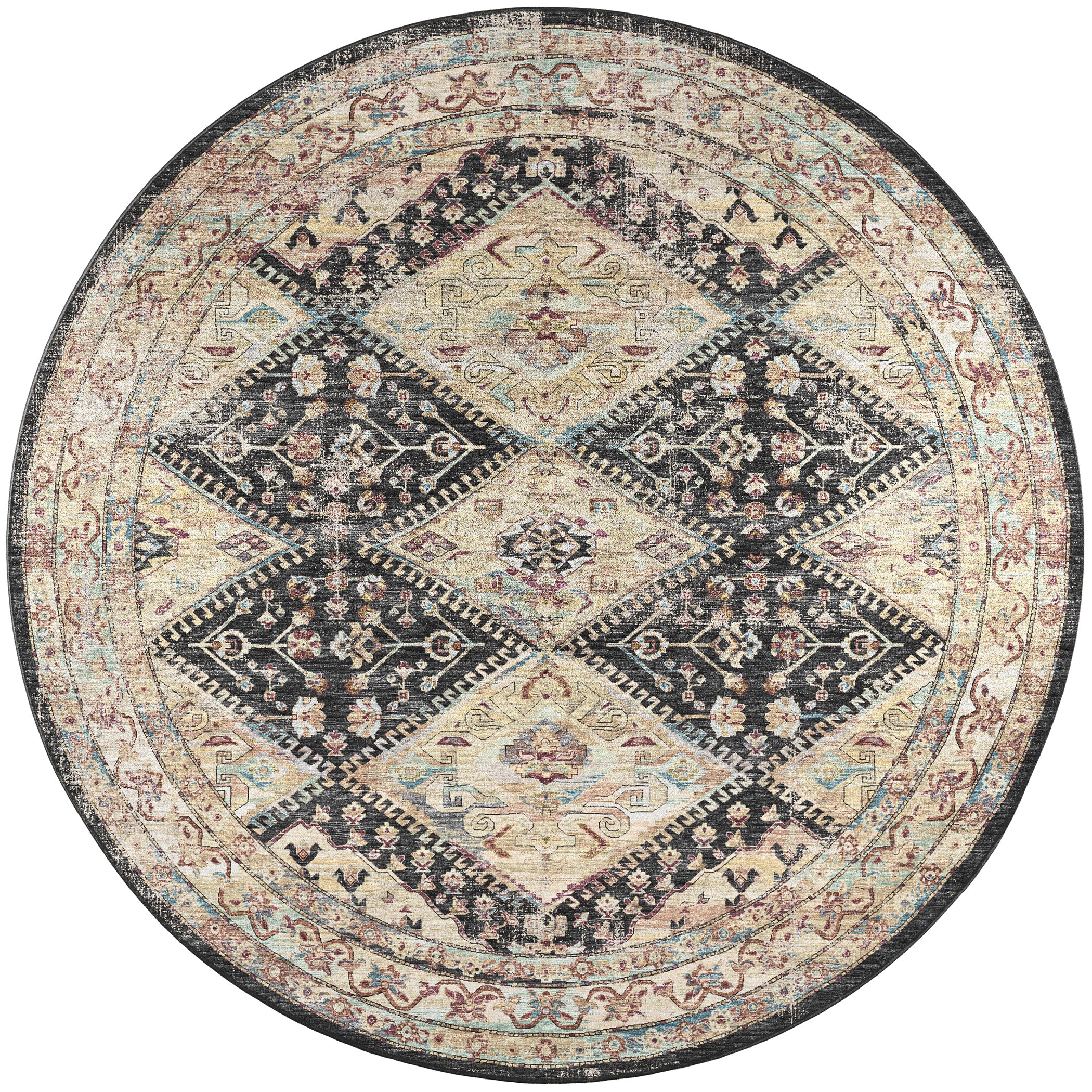 Indoor/Outdoor Traditional JC9 Midnight Gray Rug 4' x 4' #shape_Round
