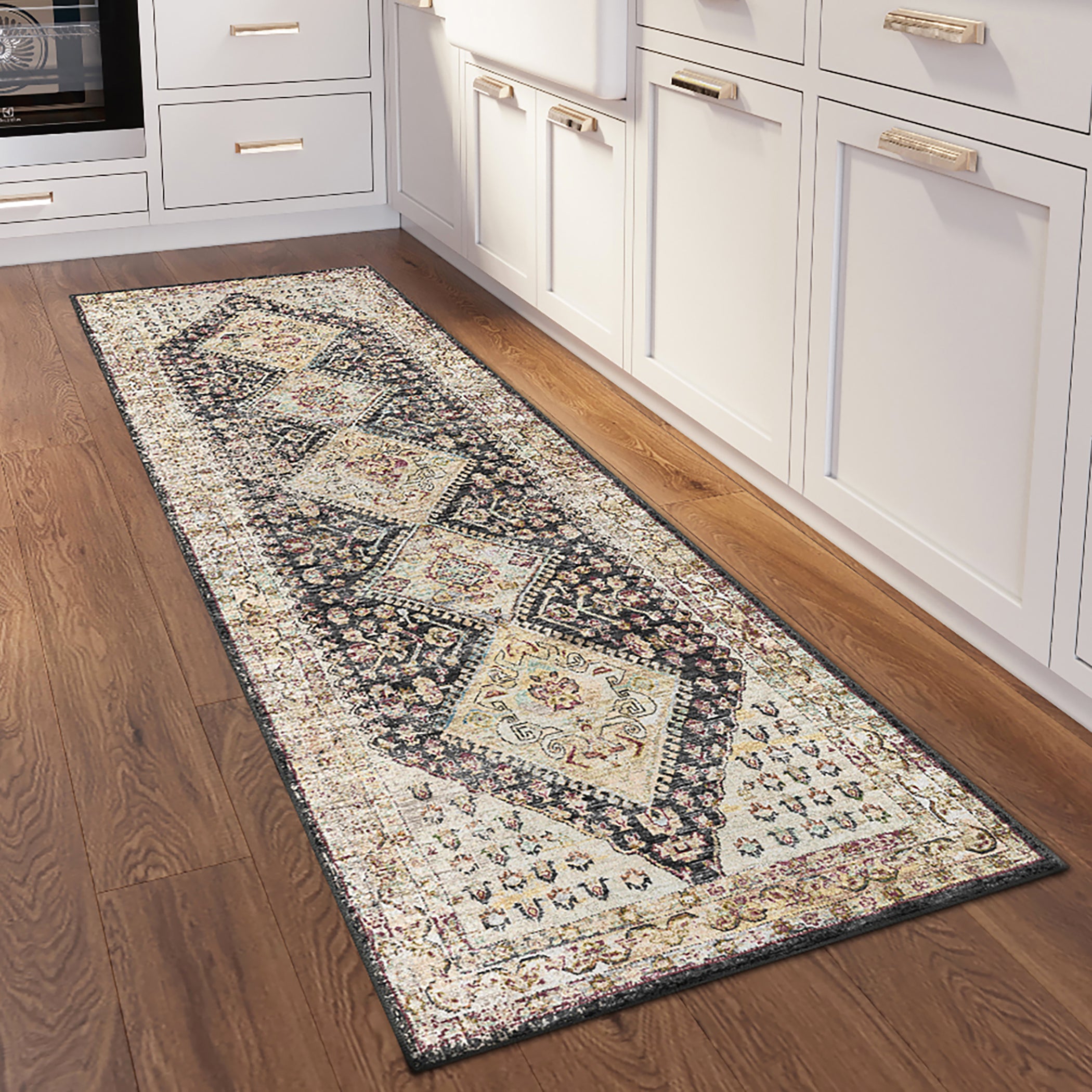 Indoor/Outdoor Traditional JC9 Midnight Gray Rug 2'6" x 10' #shape_Runner