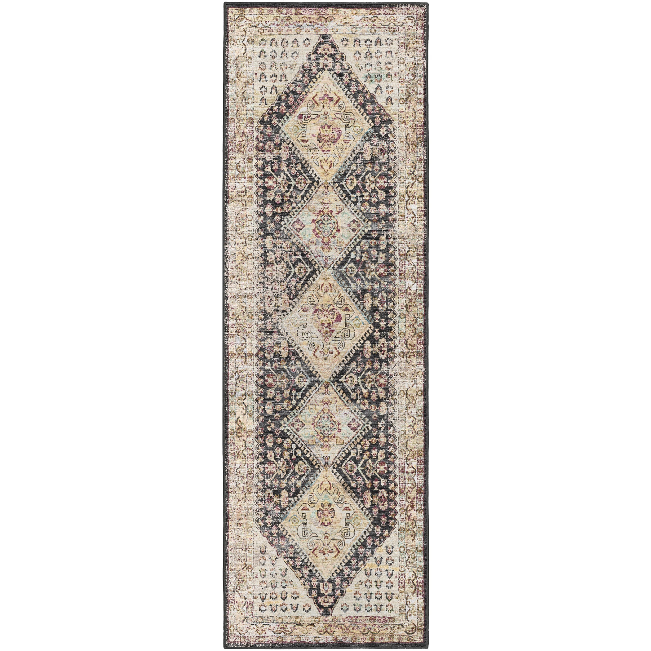 Indoor/Outdoor Traditional JC9 Midnight Gray Rug 2'6" x 10' #shape_Runner