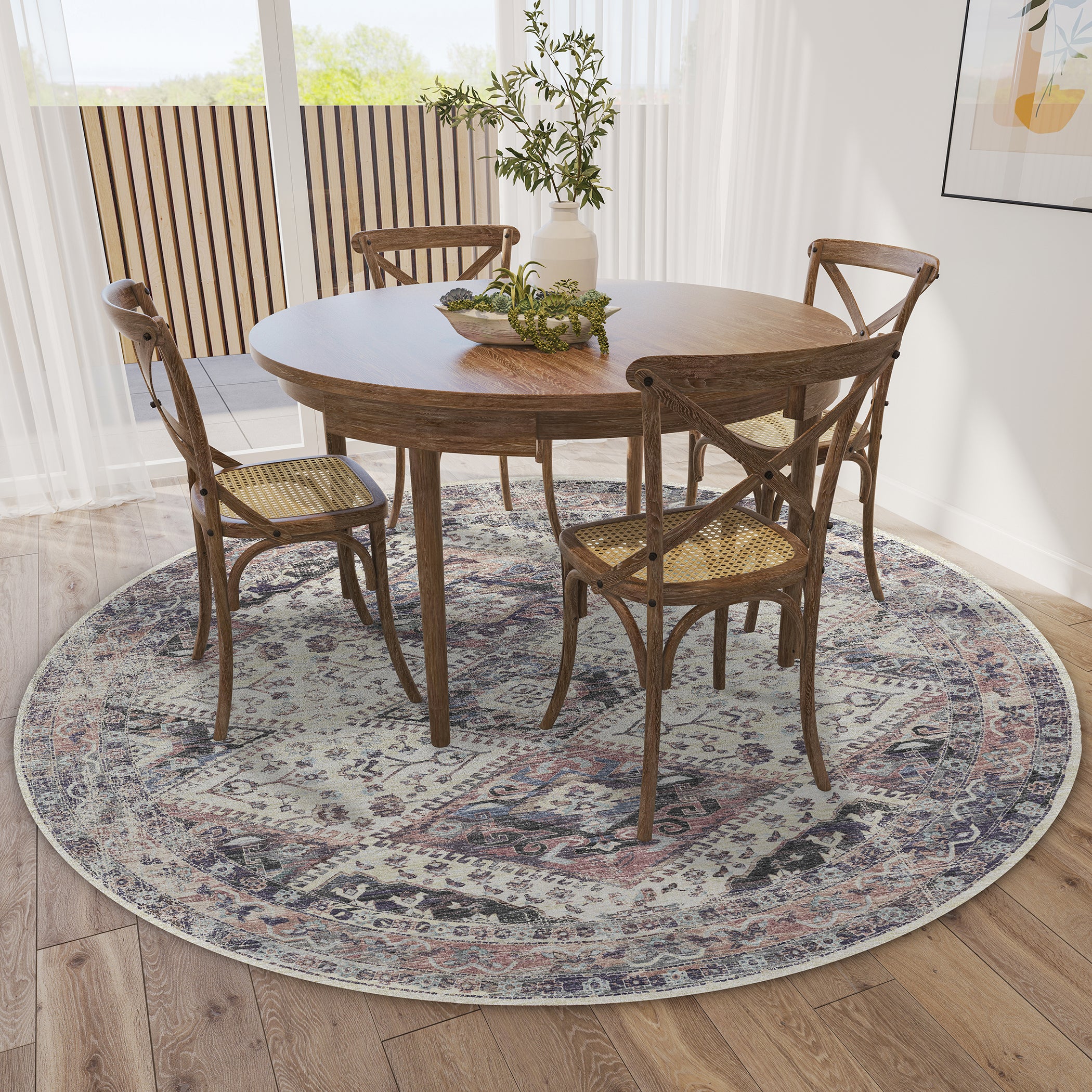Indoor/Outdoor Traditional JC9 Pearl Multi Rug 4' x 4' #shape_Round