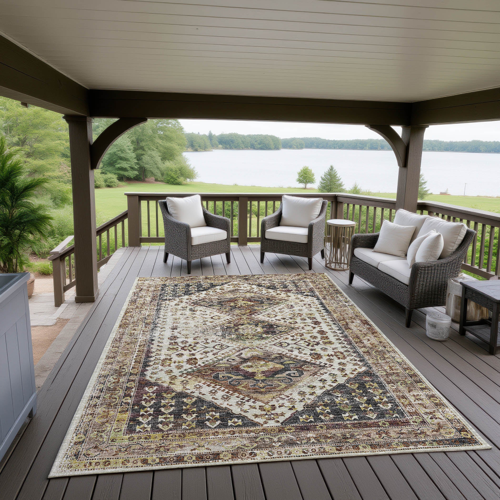 Indoor/Outdoor Traditional JC9 Putty Brown Rug 3' x 5' #shape_Rectangle