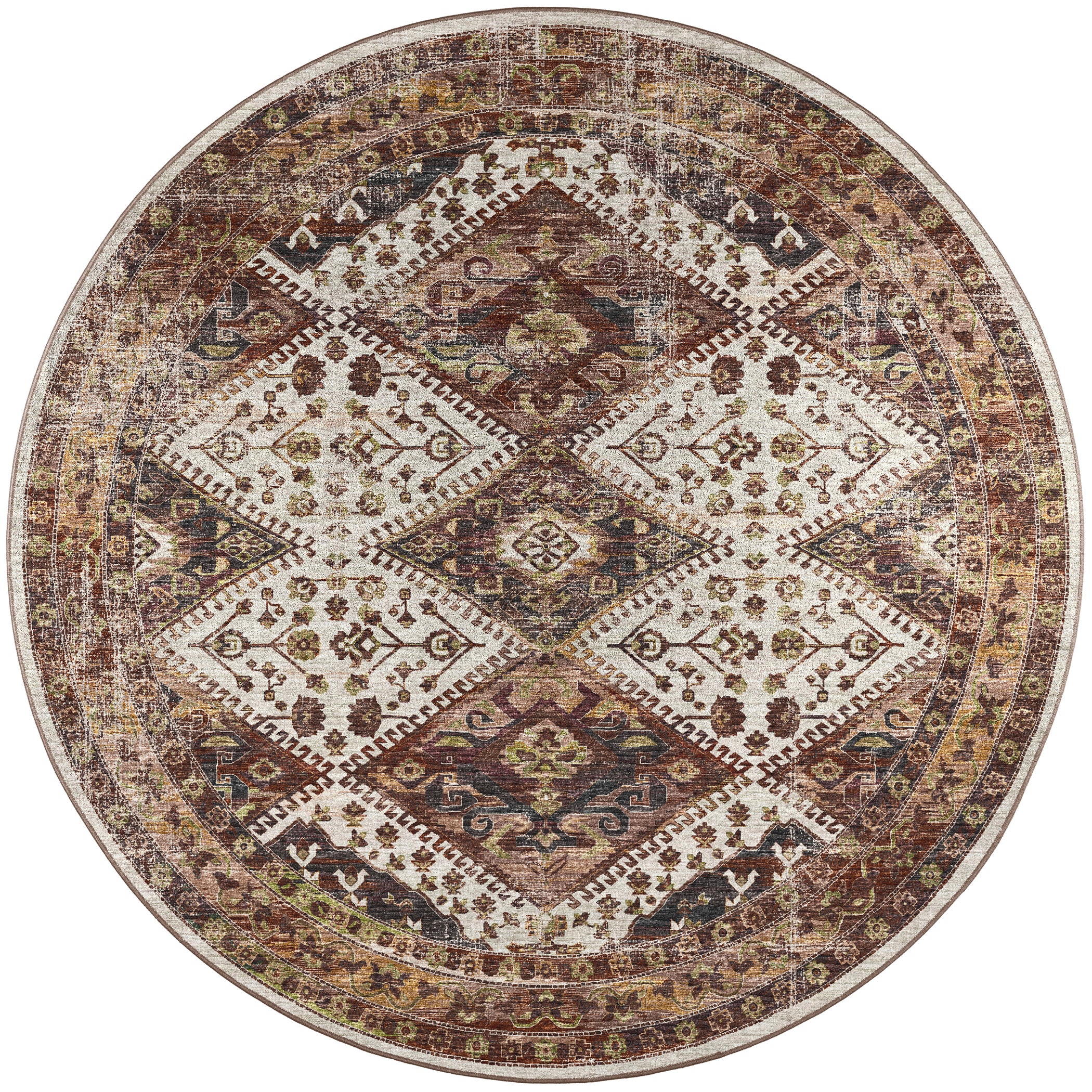 Indoor/Outdoor Traditional JC9 Putty Brown Rug 4' x 4' #shape_Round