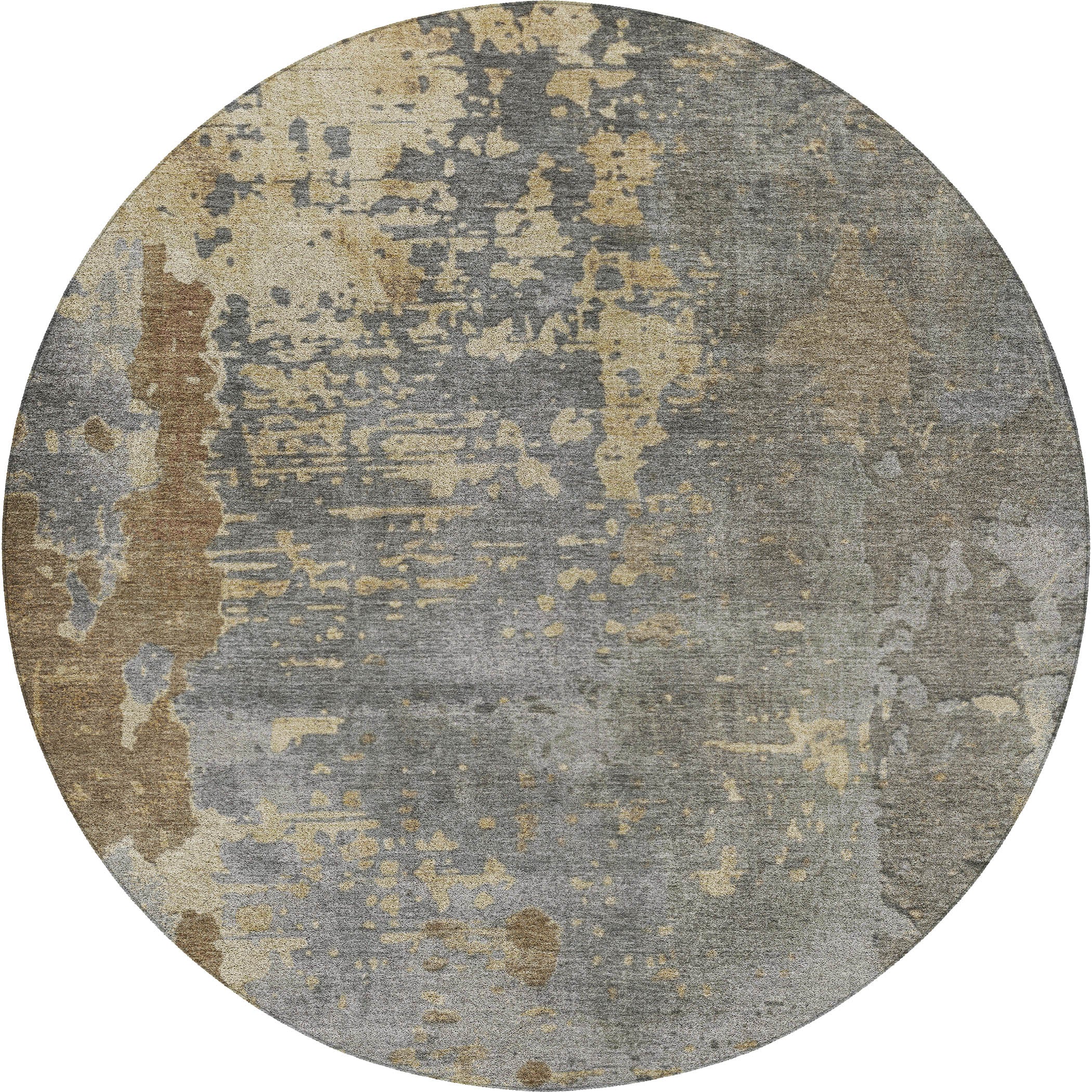 Luxury Washable Indoor/Outdoor Transitional KC11 Pewter Gray Rug 8' x 8' #shape_Round