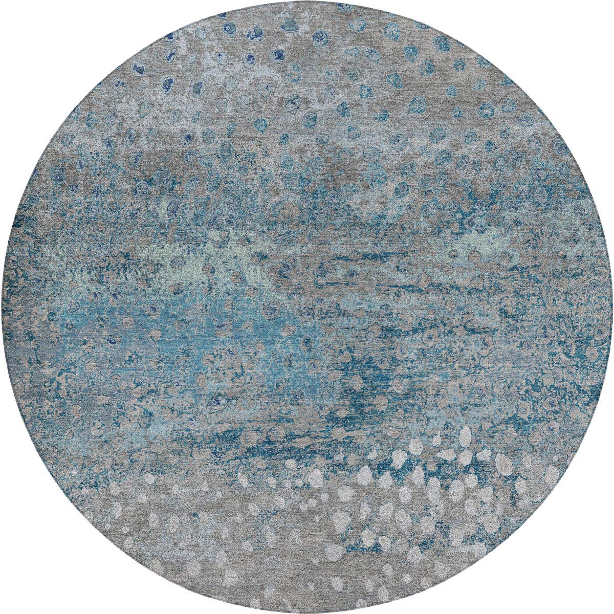 Luxury Washable Indoor/Outdoor Transitional KC13 Gray Rug 8' x 8' #shape_Round