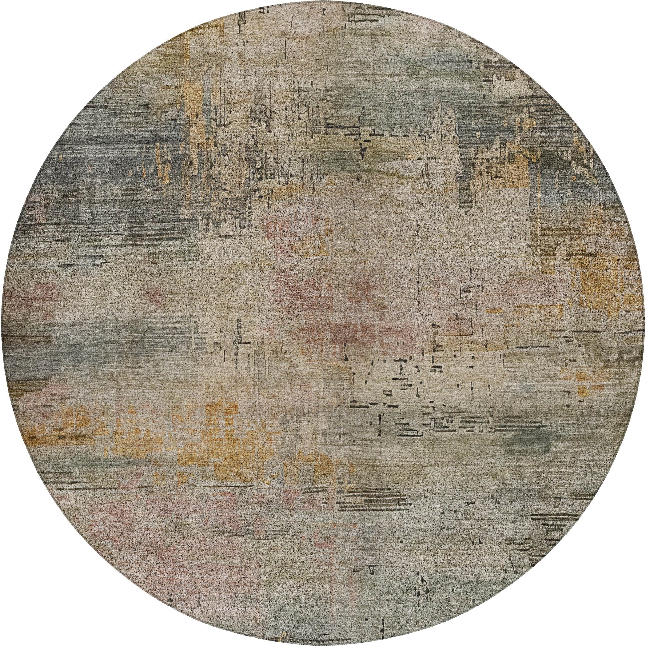 Luxury Washable Indoor/Outdoor Transitional KC15 Granite Gray Rug 8' x 8' #shape_Round