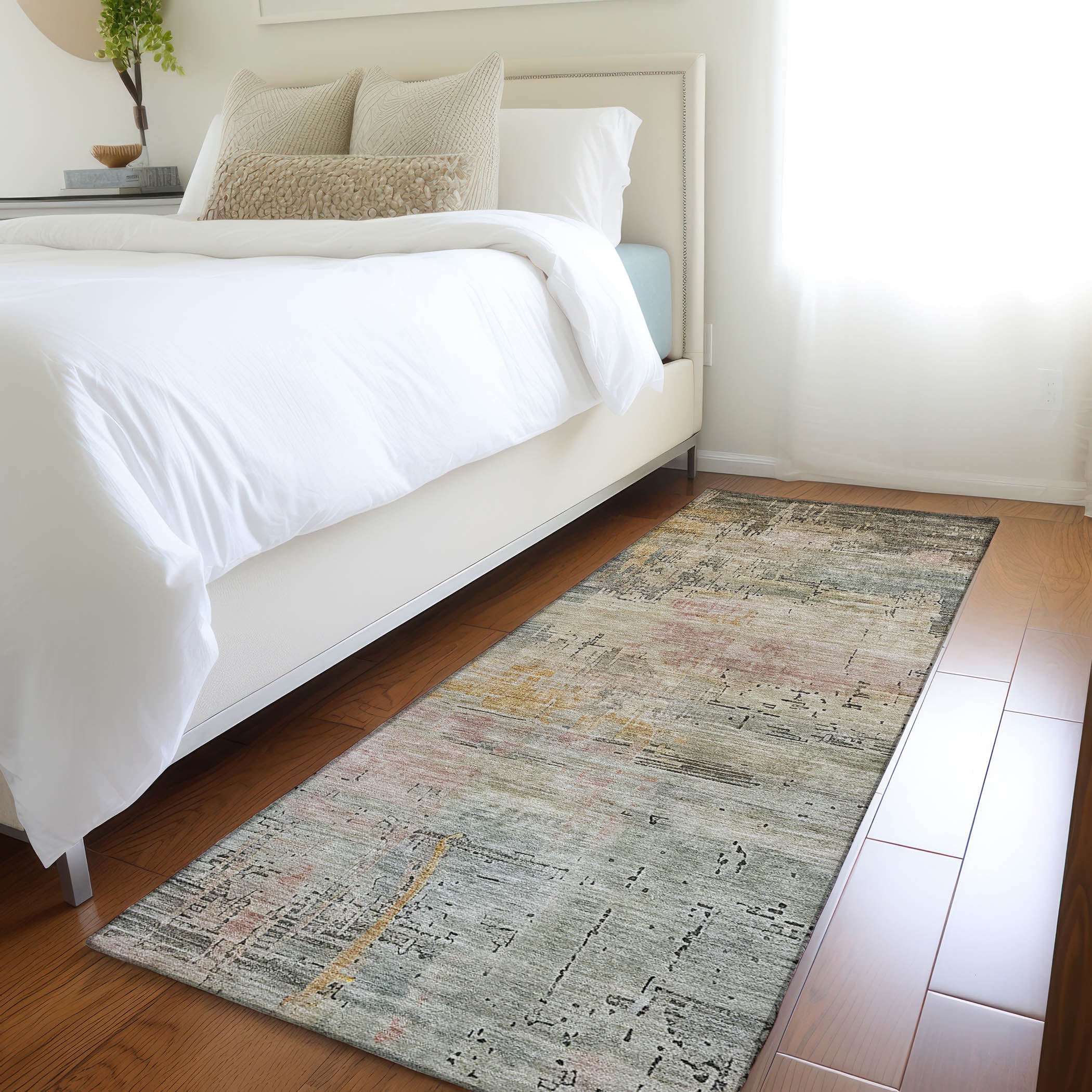 Luxury Washable Indoor/Outdoor Transitional KC15 Granite Gray Rug 2'3" x 7'6" #shape_Runner