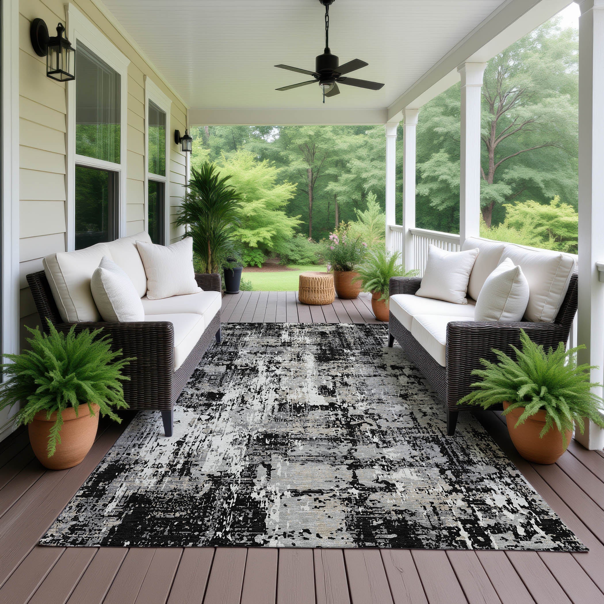 Luxury Washable Indoor/Outdoor Transitional KC7 Black Rug 2'6" x 3'10" #shape_Rectangle