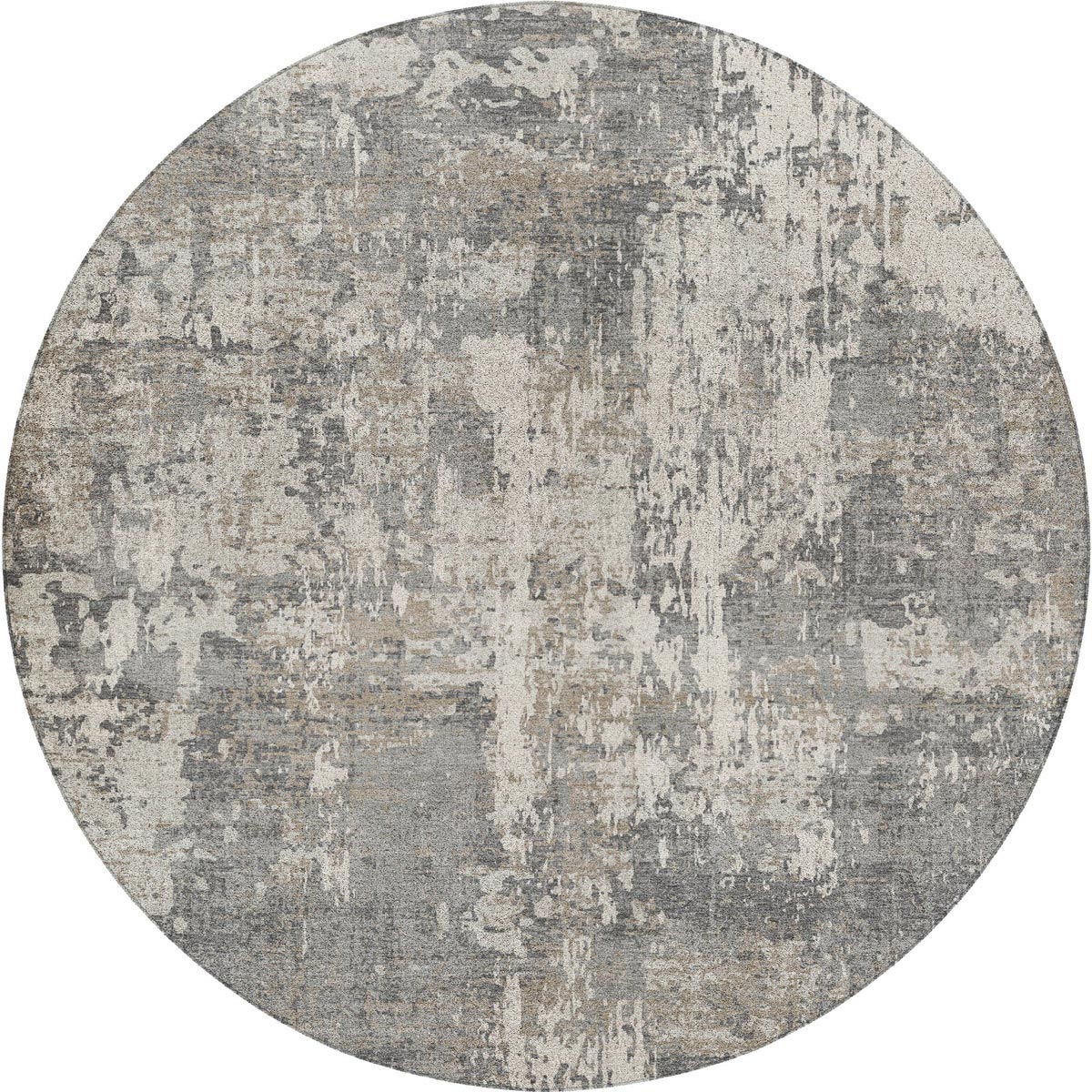 Luxury Washable Indoor/Outdoor Transitional KC7 Gray Rug 8' x 8' #shape_Round
