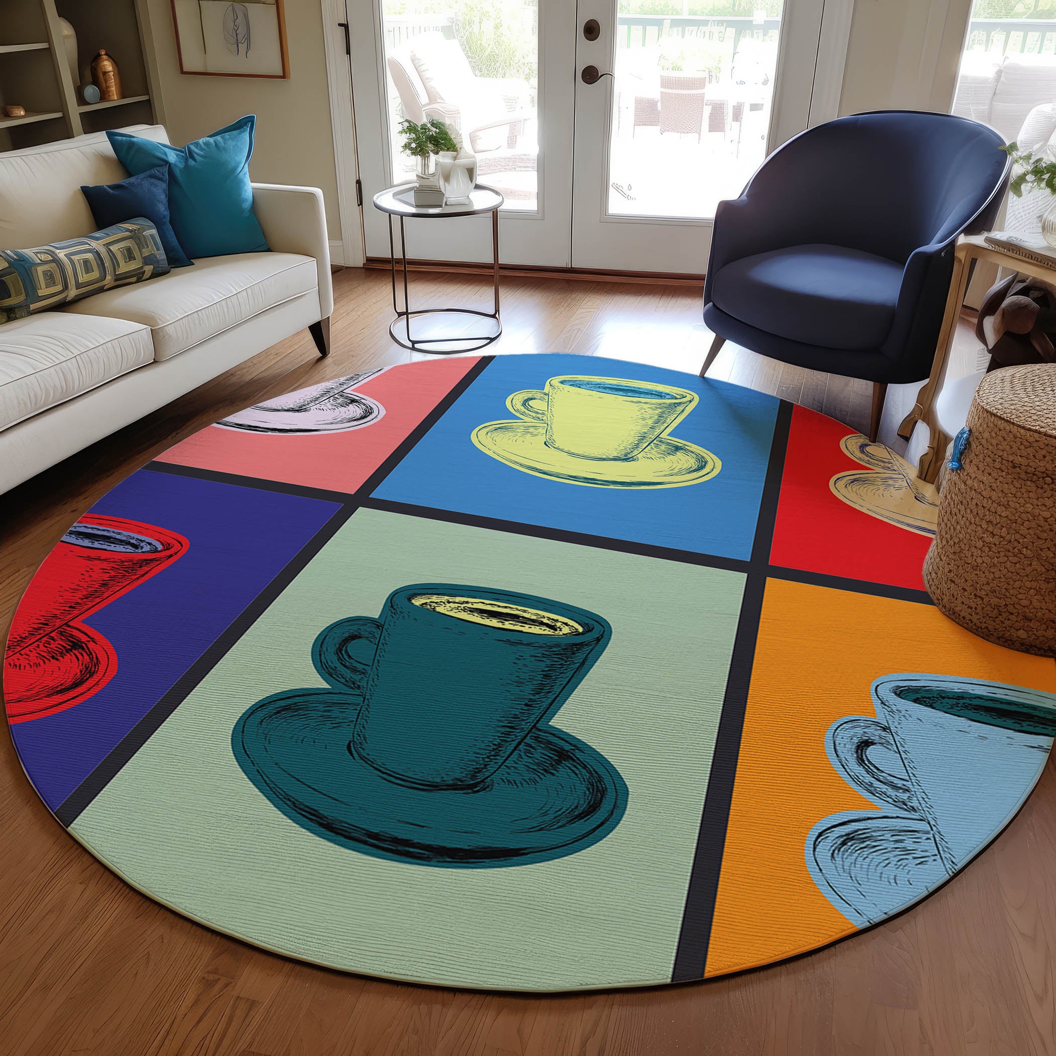 Luxury Machine Washable Indoor/Outdoor Kitchen KE10 Multi Rug 8' x 8' #shape_Round