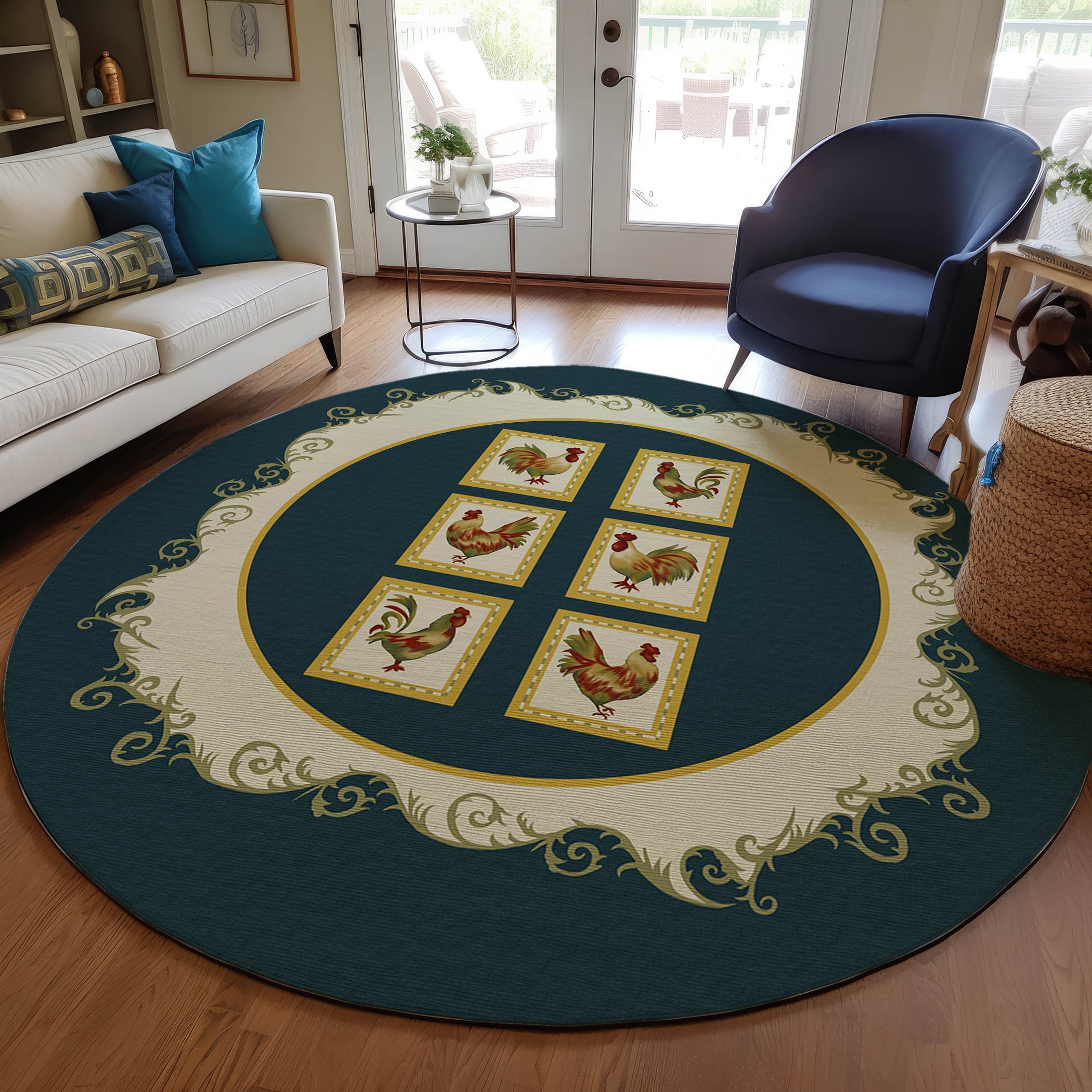 Luxury Machine Washable Indoor/Outdoor Kitchen KE4 Black Rug 8' x 8' #shape_Round