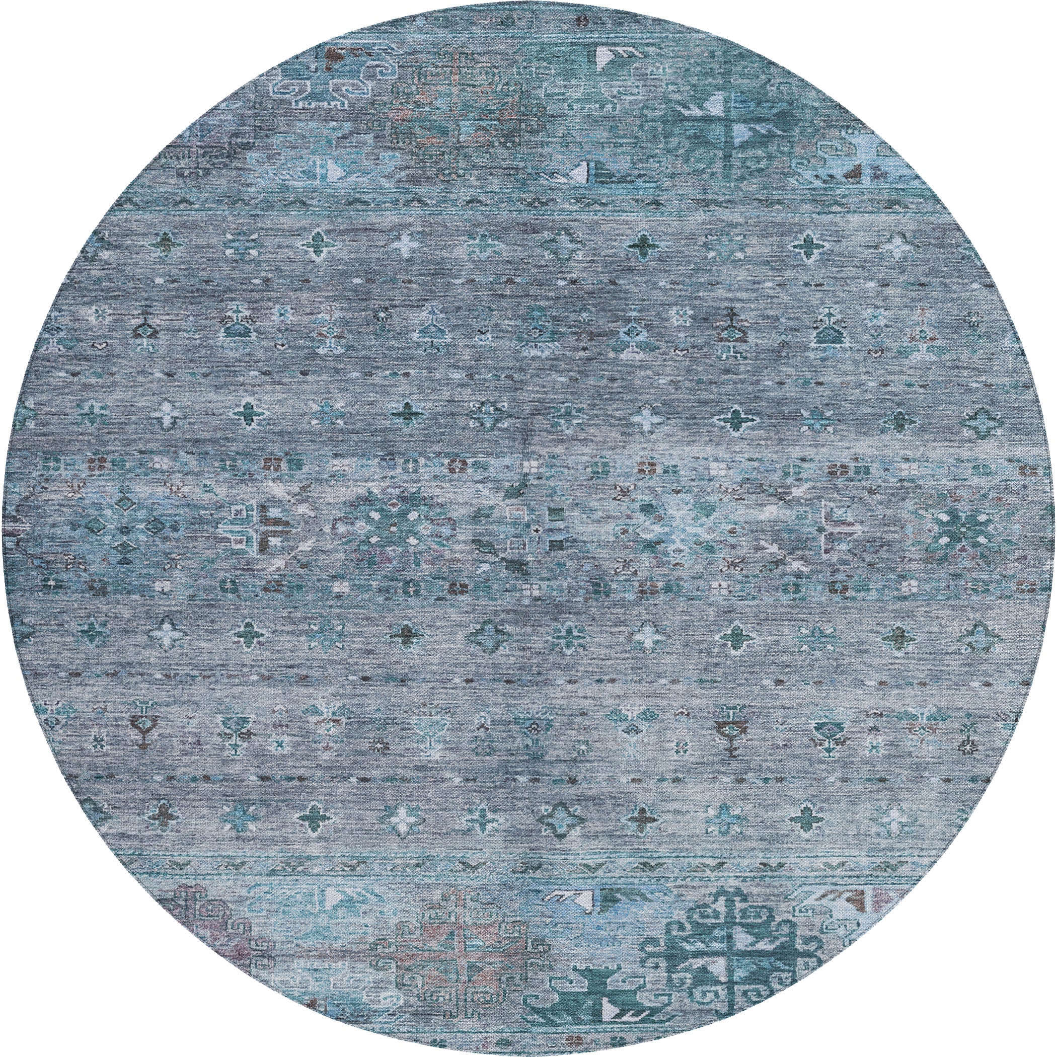 Indoor/Outdoor Traditional KJ5 Blue Rug 8' x 8' #shape_Round