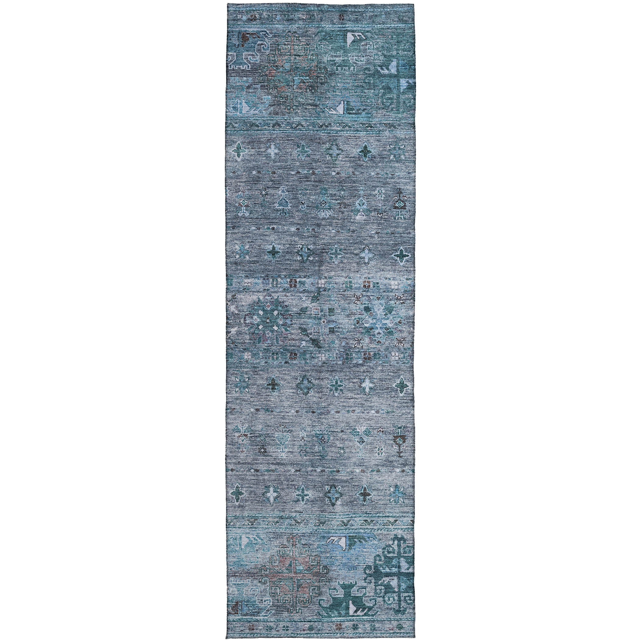 Indoor/Outdoor Traditional KJ5 Blue Rug 2'3" x 7'6" #shape_Runner