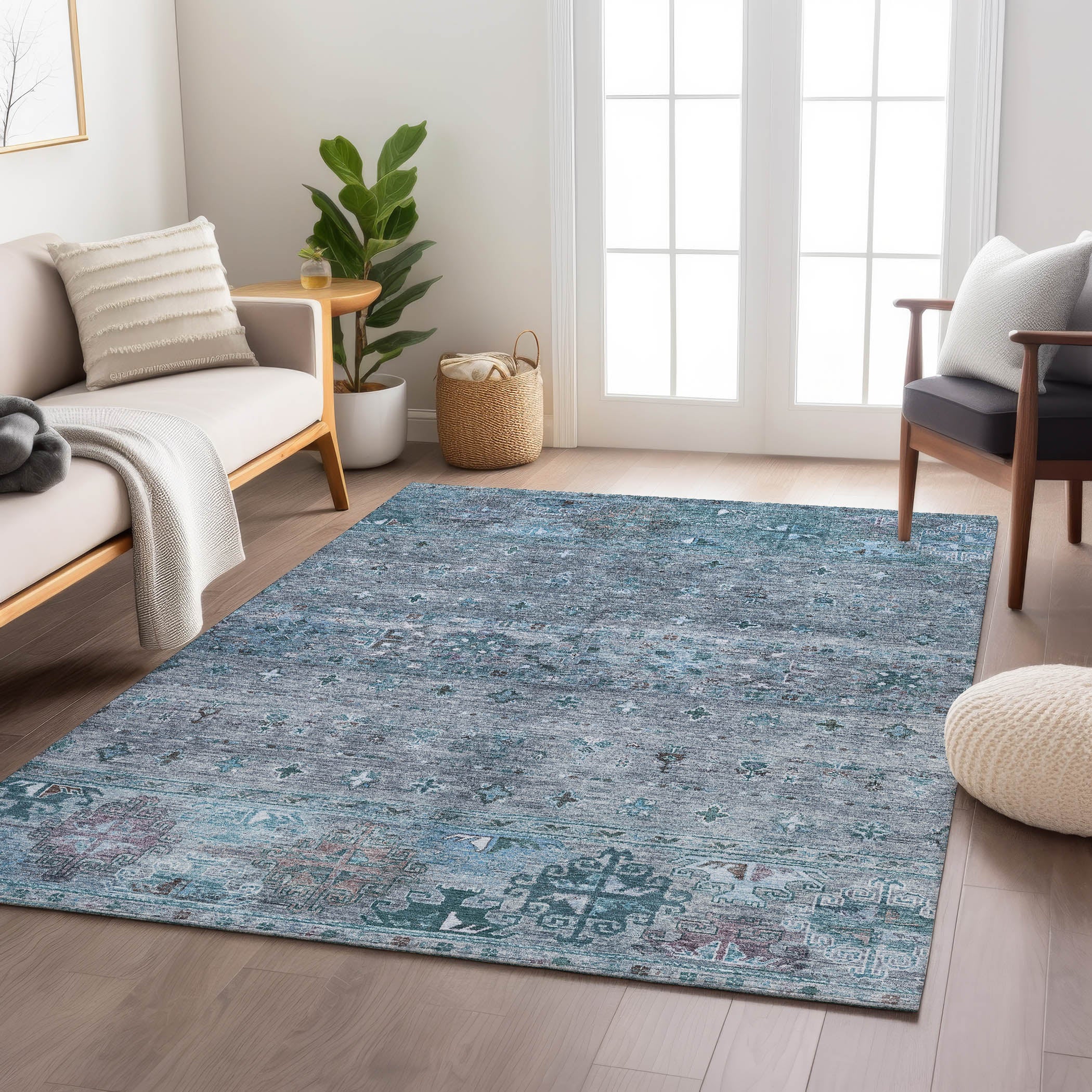 Indoor/Outdoor Traditional KJ5 Blue Rug 2'6" x 3'10" #shape_Rectangle