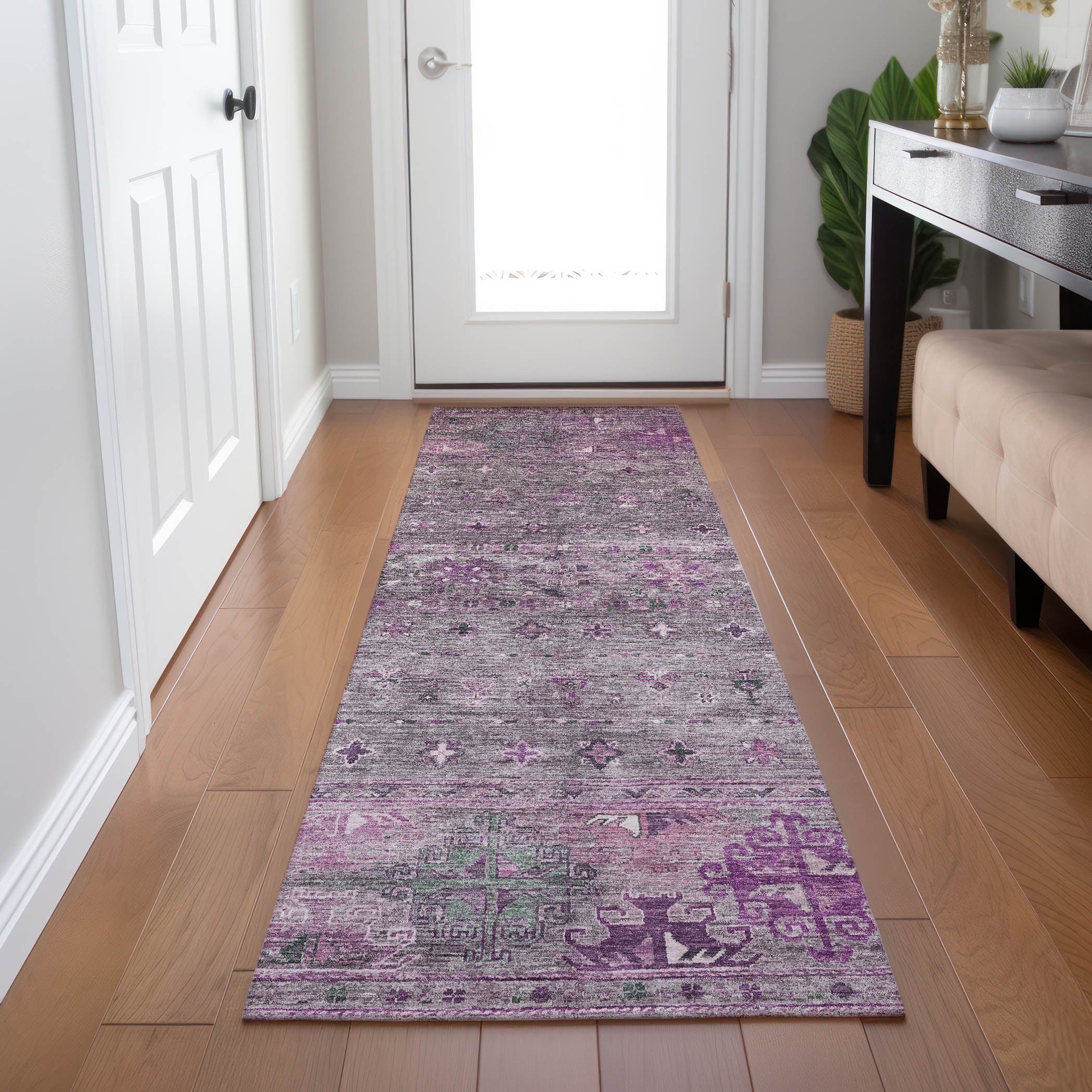Indoor/Outdoor Traditional KJ5 Purple Rug 2'3" x 7'6" #shape_Runner