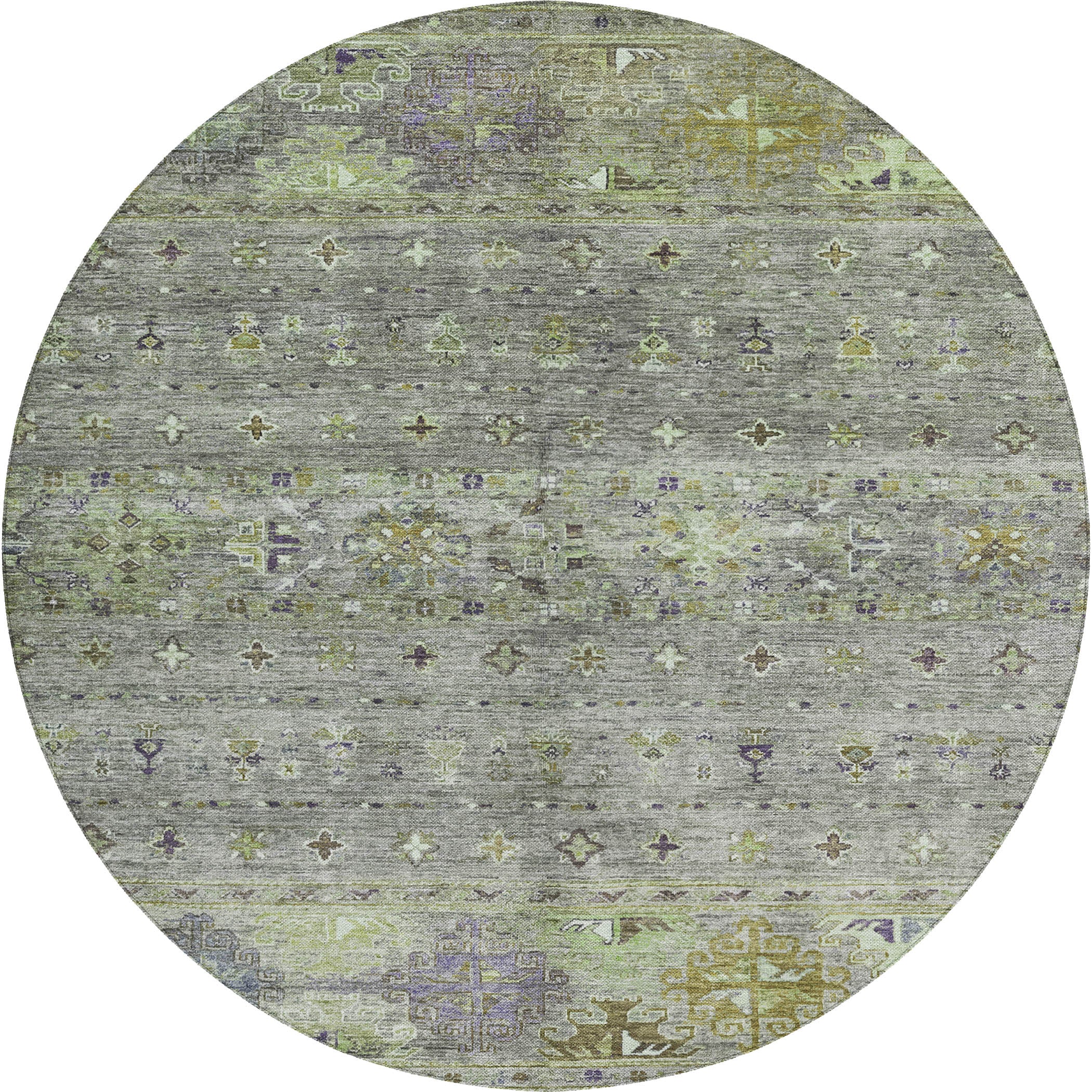 Indoor/Outdoor Traditional KJ5 Sage Green Rug 8' x 8' #shape_Round
