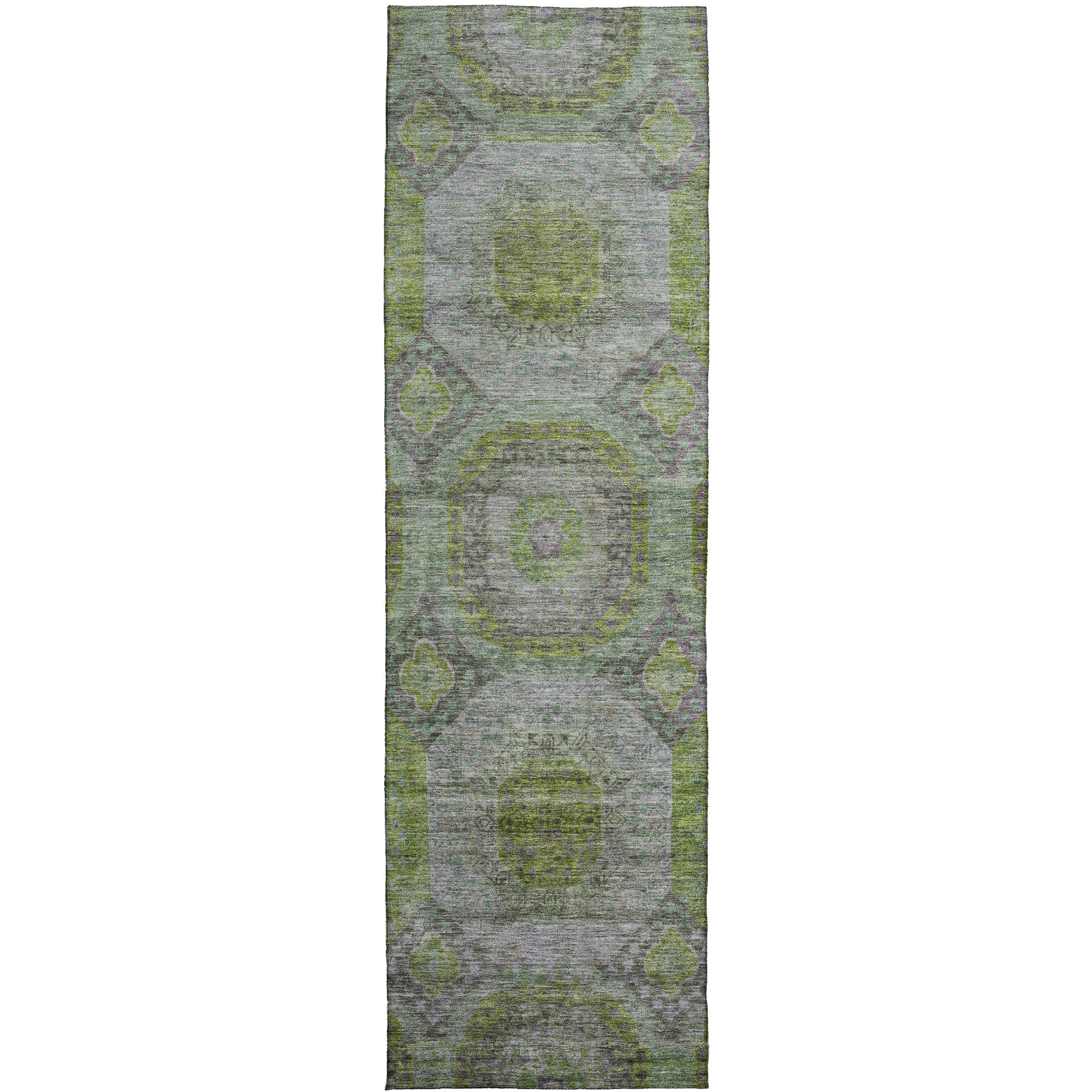 Indoor/Outdoor Traditional KJ6 Olive Green Rug 2'3" x 7'6" #shape_Runner