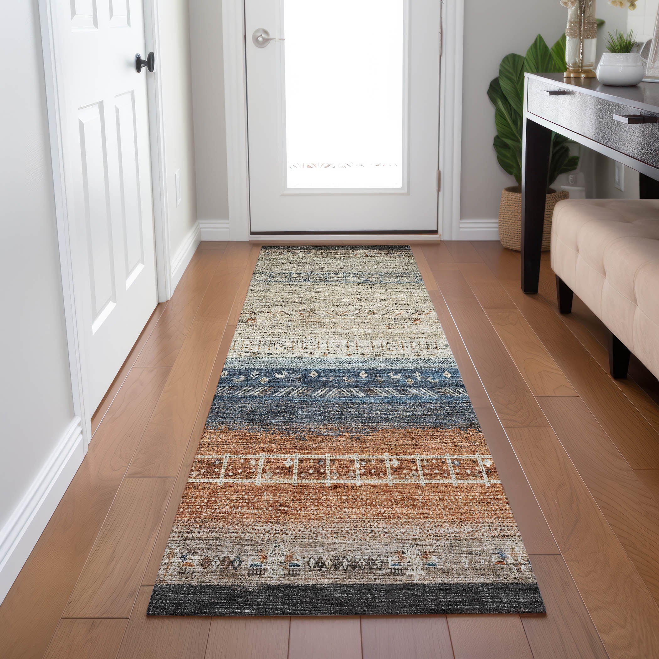 Indoor/Outdoor Traditional KJ7 Brown Rug 2'3" x 7'6" #shape_Runner