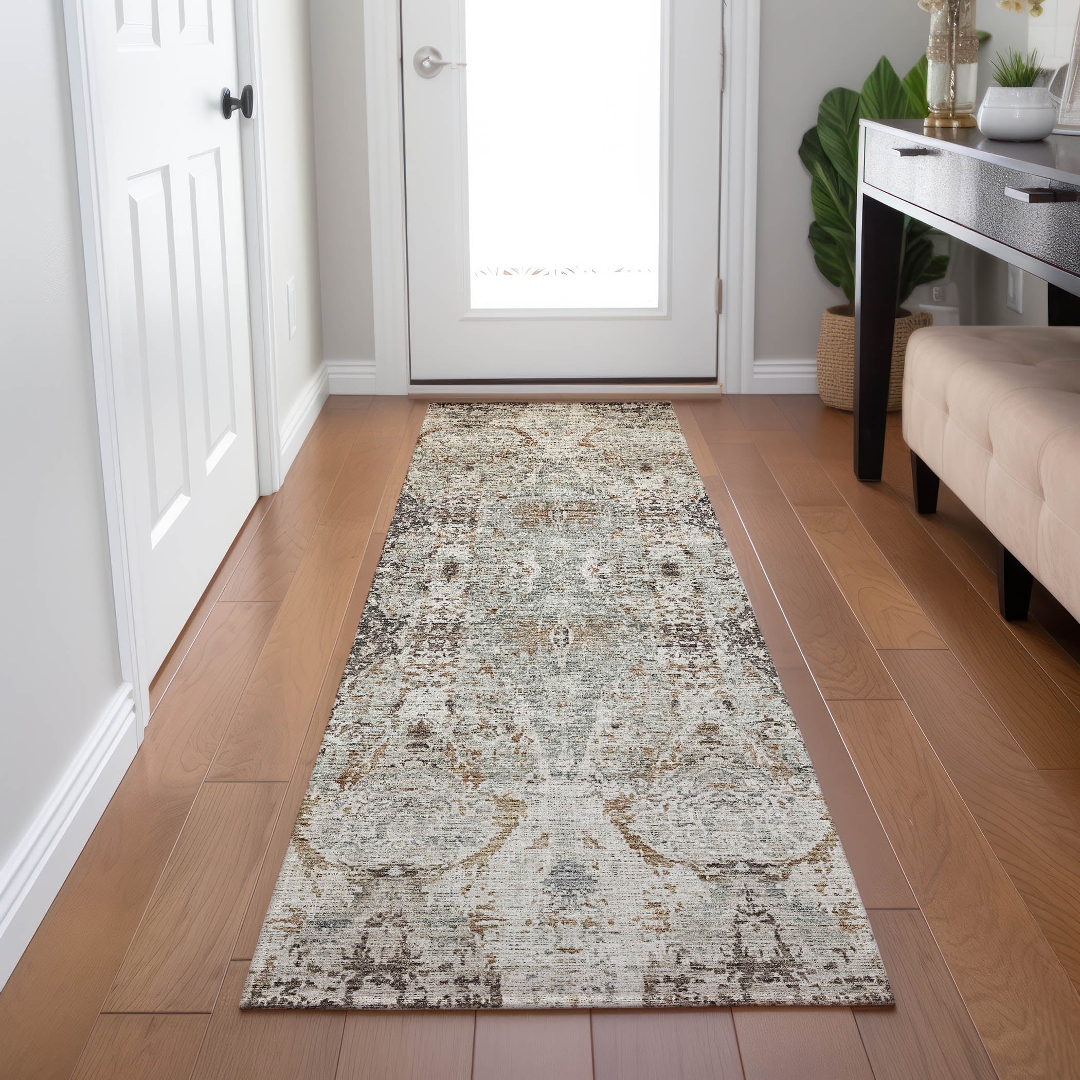 Indoor/Outdoor Traditional KJ9 Linen Ivory Rug 2'3" x 7'6" #shape_Runner
