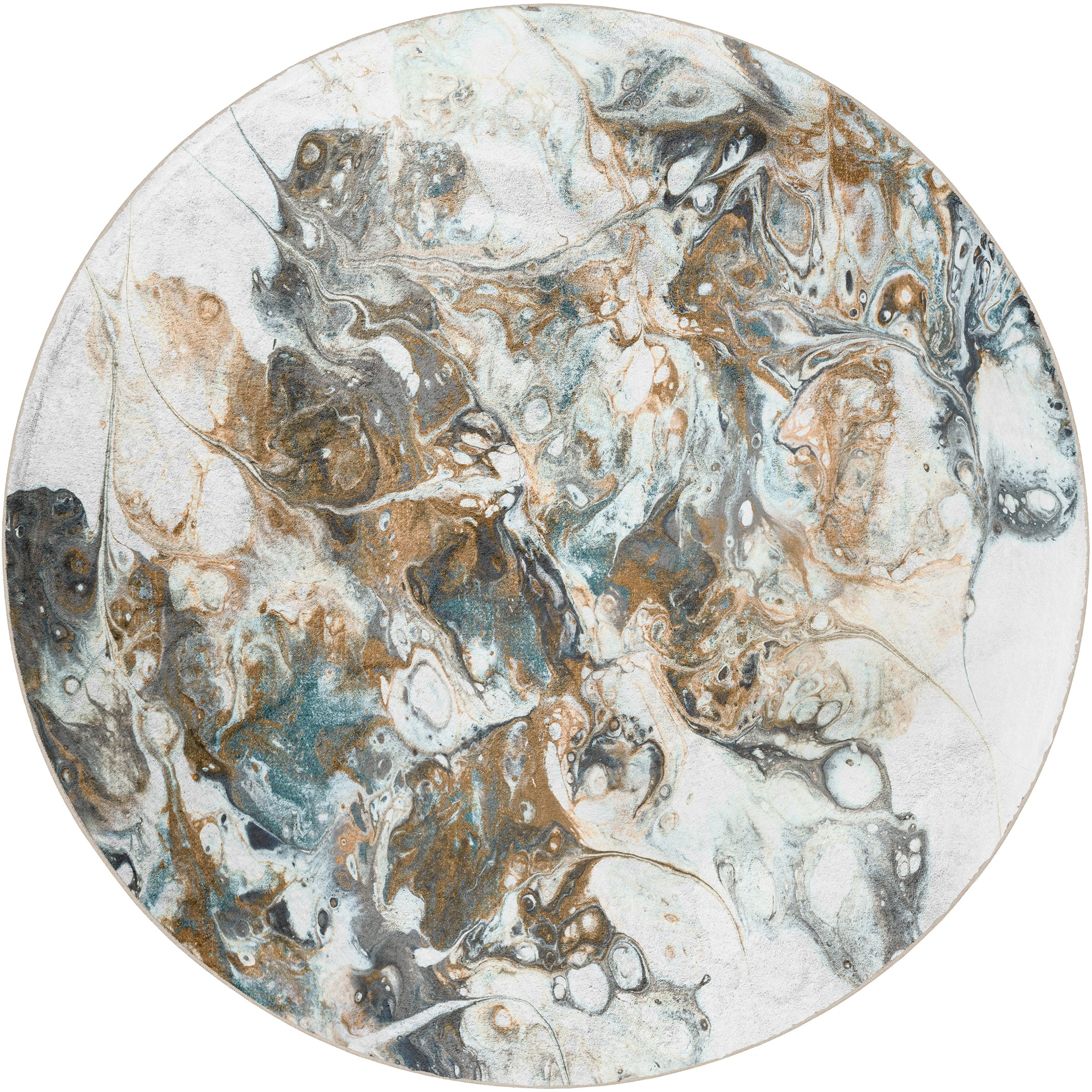 Luxury Machine Washable Contemporary KK11 Volcano Ivory Rug 8' x 8' #shape_Round