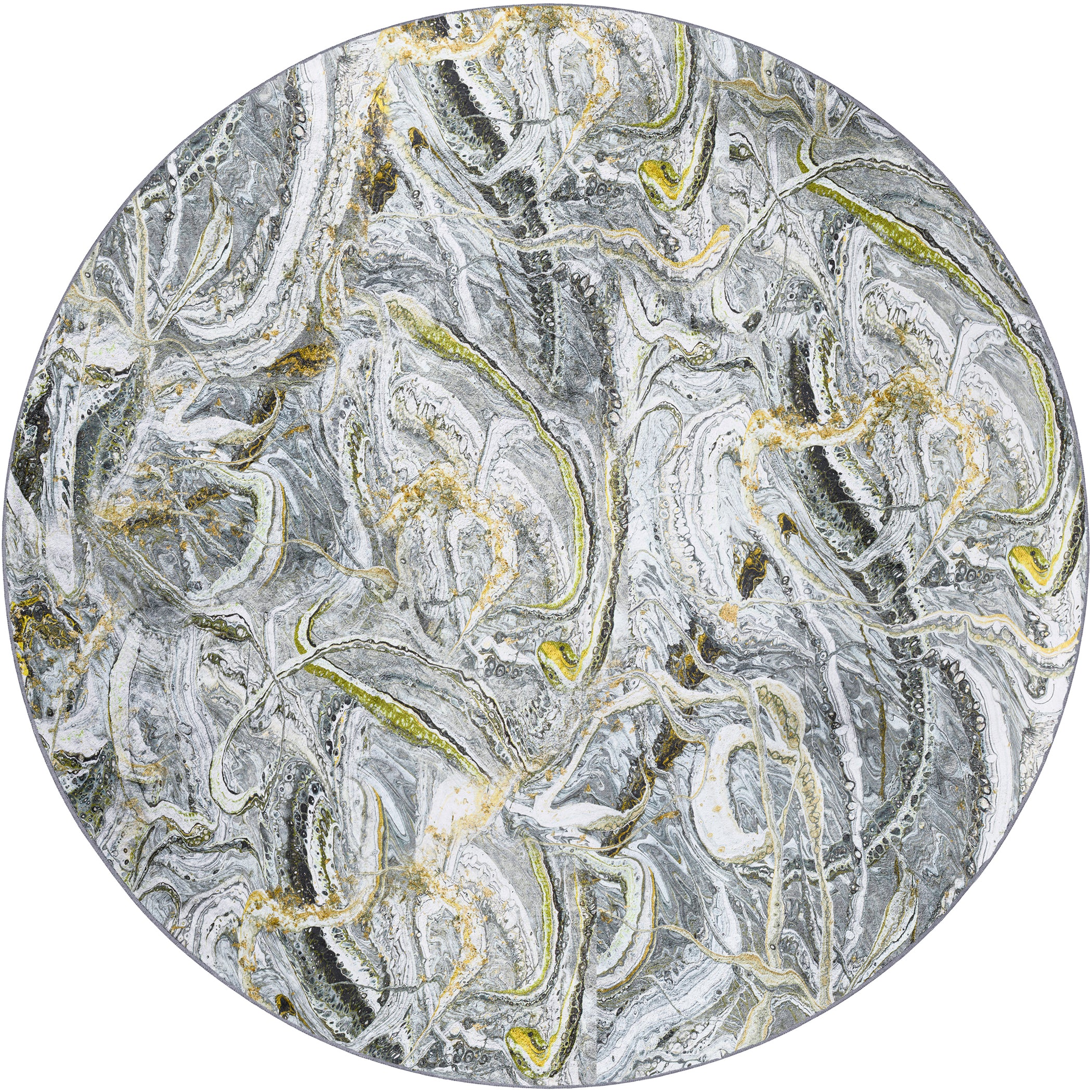 Luxury Machine Washable Contemporary KK12 Storm Ivory Rug 8' x 8' #shape_Round
