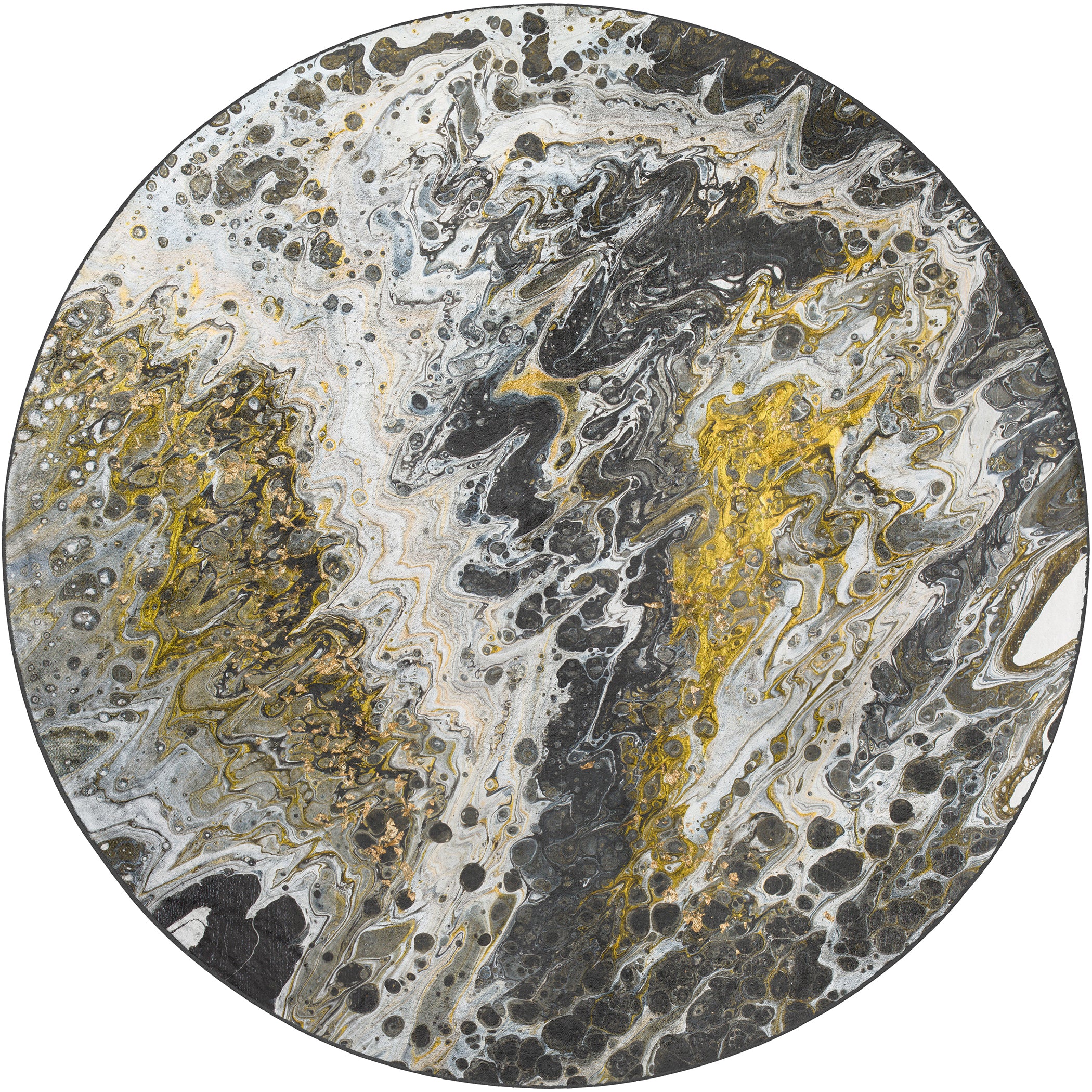 Luxury Machine Washable Contemporary KK13 Graphite Black Rug 8' x 8' #shape_Round