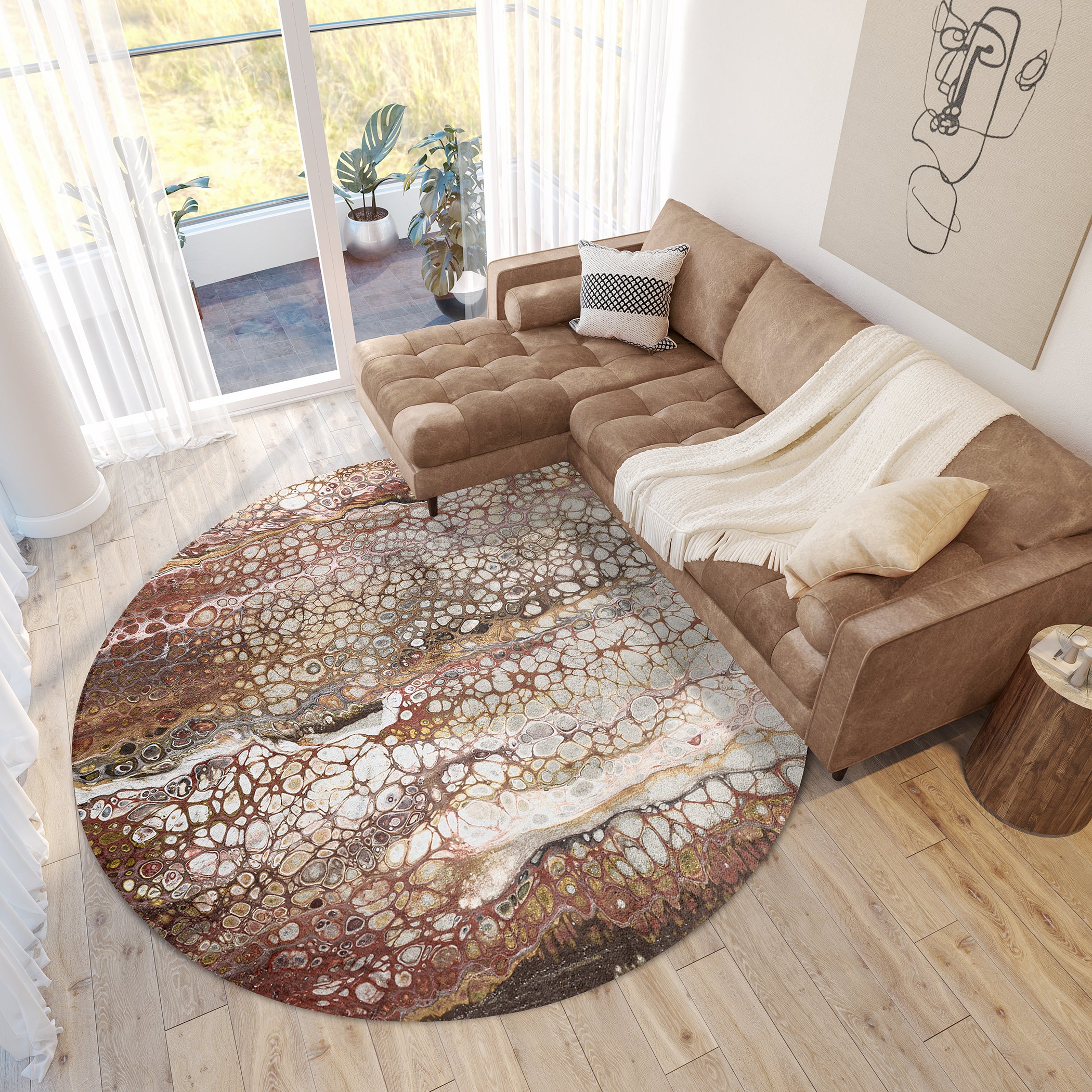 Luxury Machine Washable Contemporary KK15 Canyon Brown Rug 8' x 8' #shape_Round