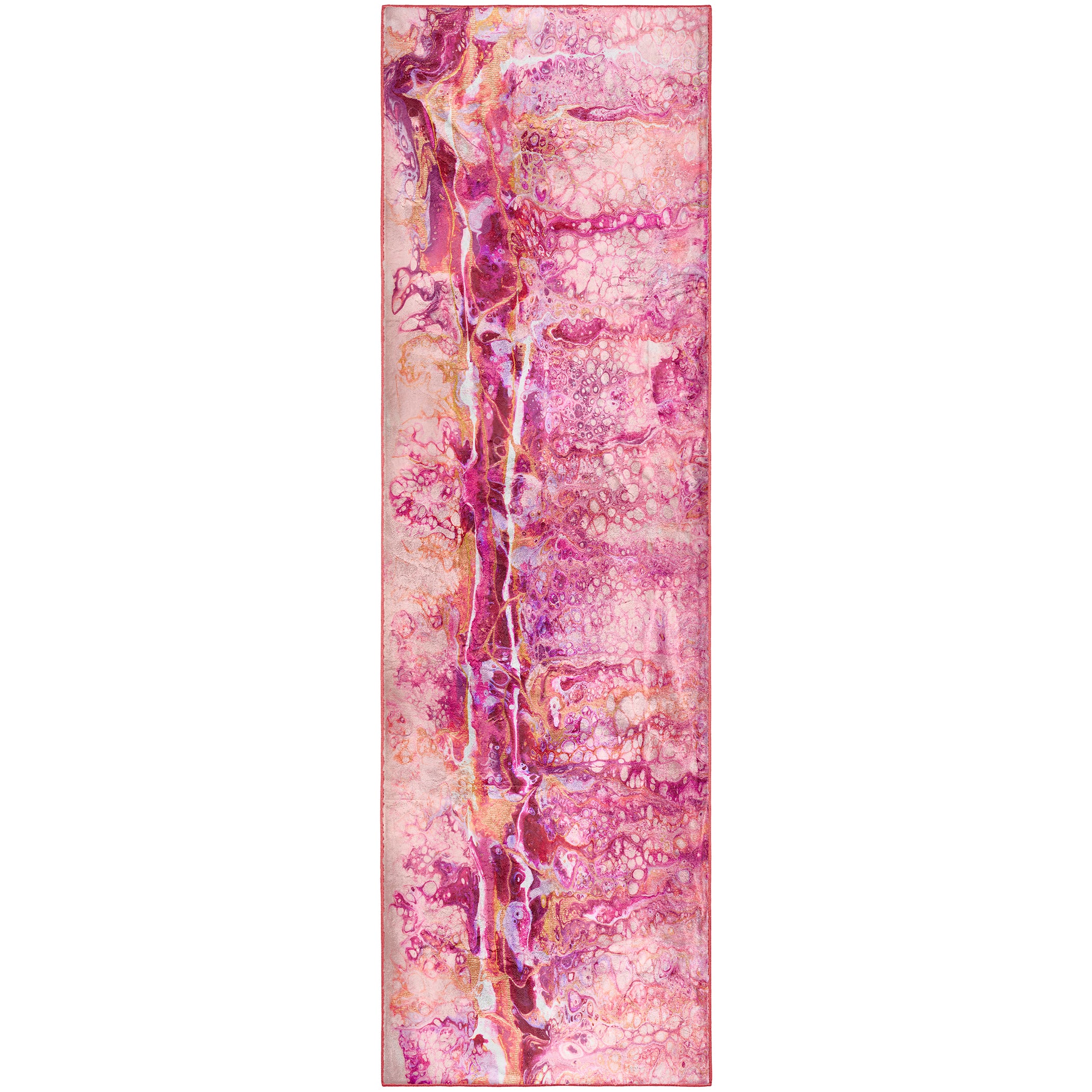 Luxury Machine Washable Contemporary KK16 Flamingo Pink Rug 2'3" x 7'6" #shape_Runner