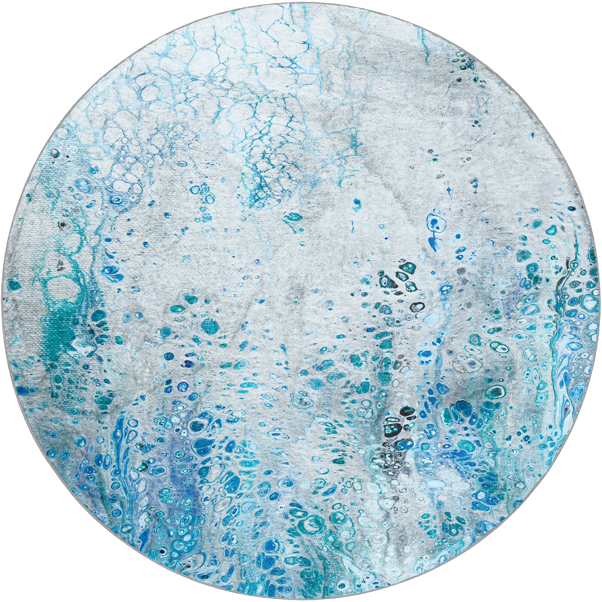 Luxury Machine Washable Contemporary KK18 Ocean Blue Rug 8' x 8' #shape_Round