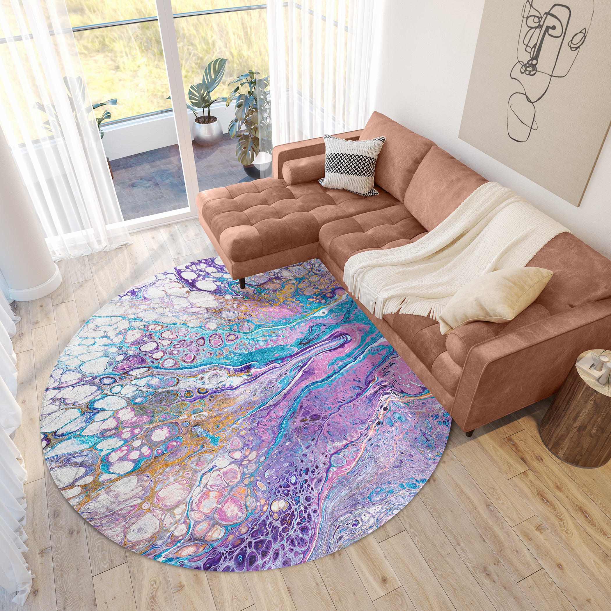 Luxury Machine Washable Contemporary KK19 Lavender Purple Rug 8' x 8' #shape_Round