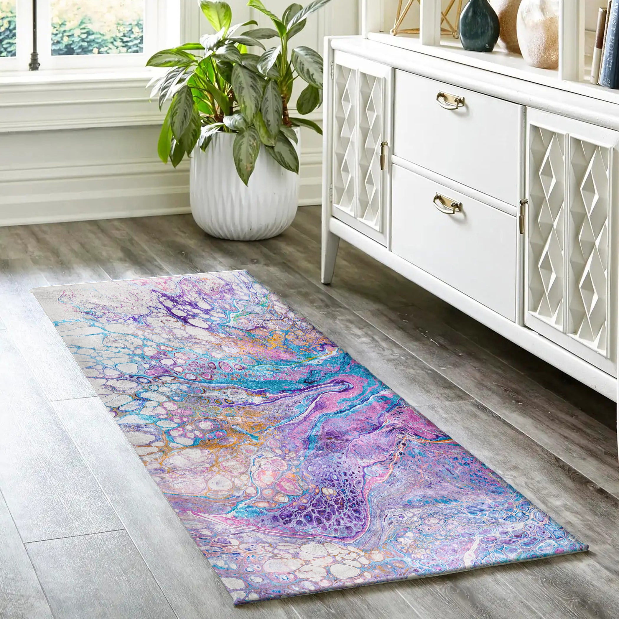 Luxury Machine Washable Contemporary KK19 Lavender Purple Rug 2'3" x 7'6" #shape_Runner