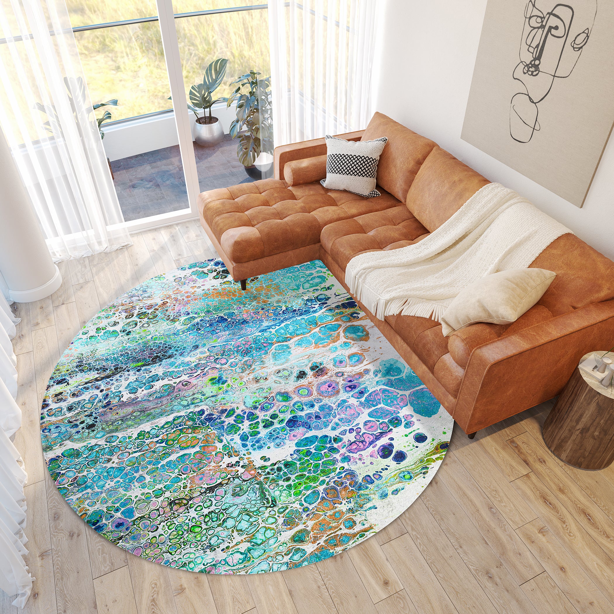 Luxury Machine Washable Contemporary KK20 Twilight Multi Rug 8' x 8' #shape_Round