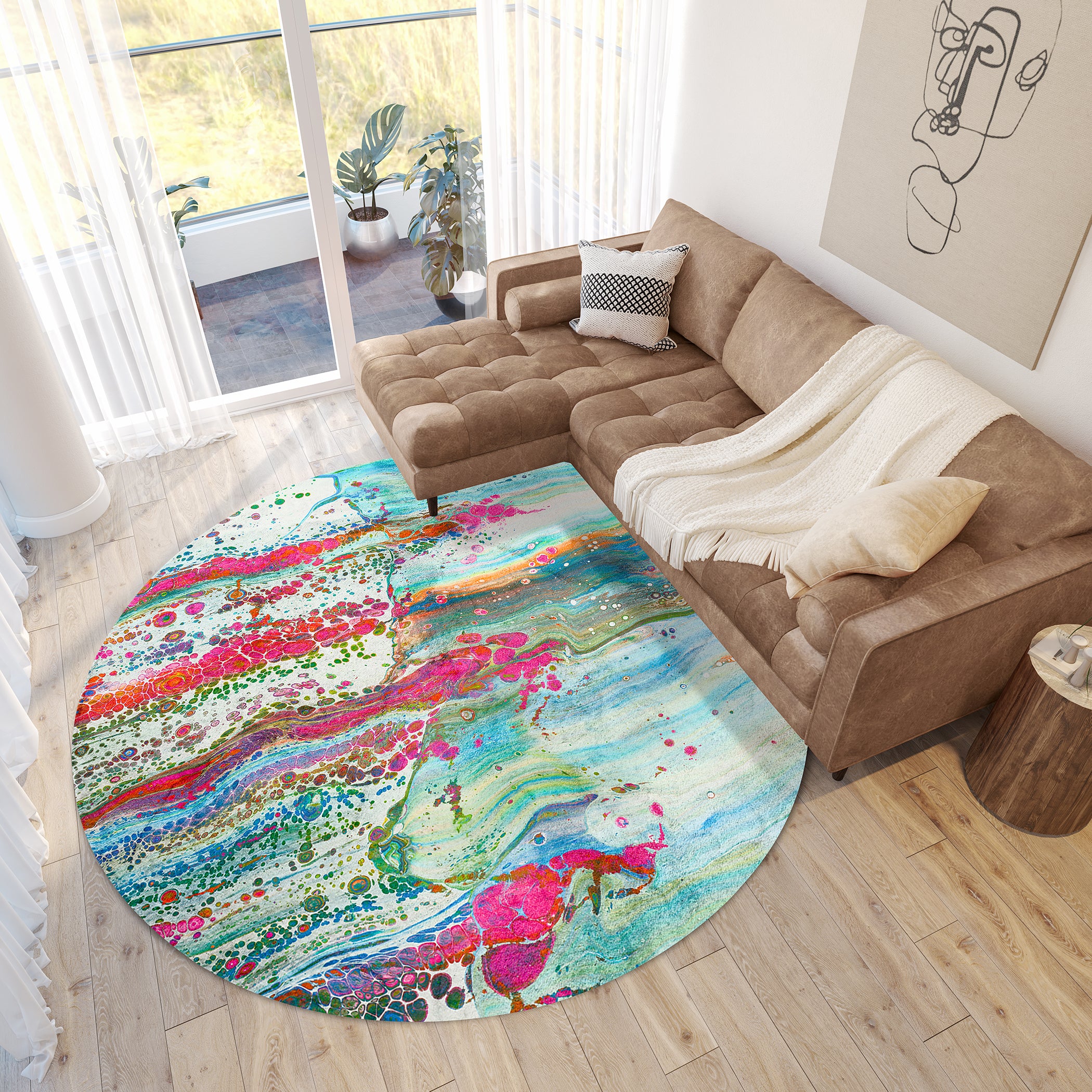 Luxury Machine Washable Contemporary KK2 Confetti Multi Rug 8' x 8' #shape_Round