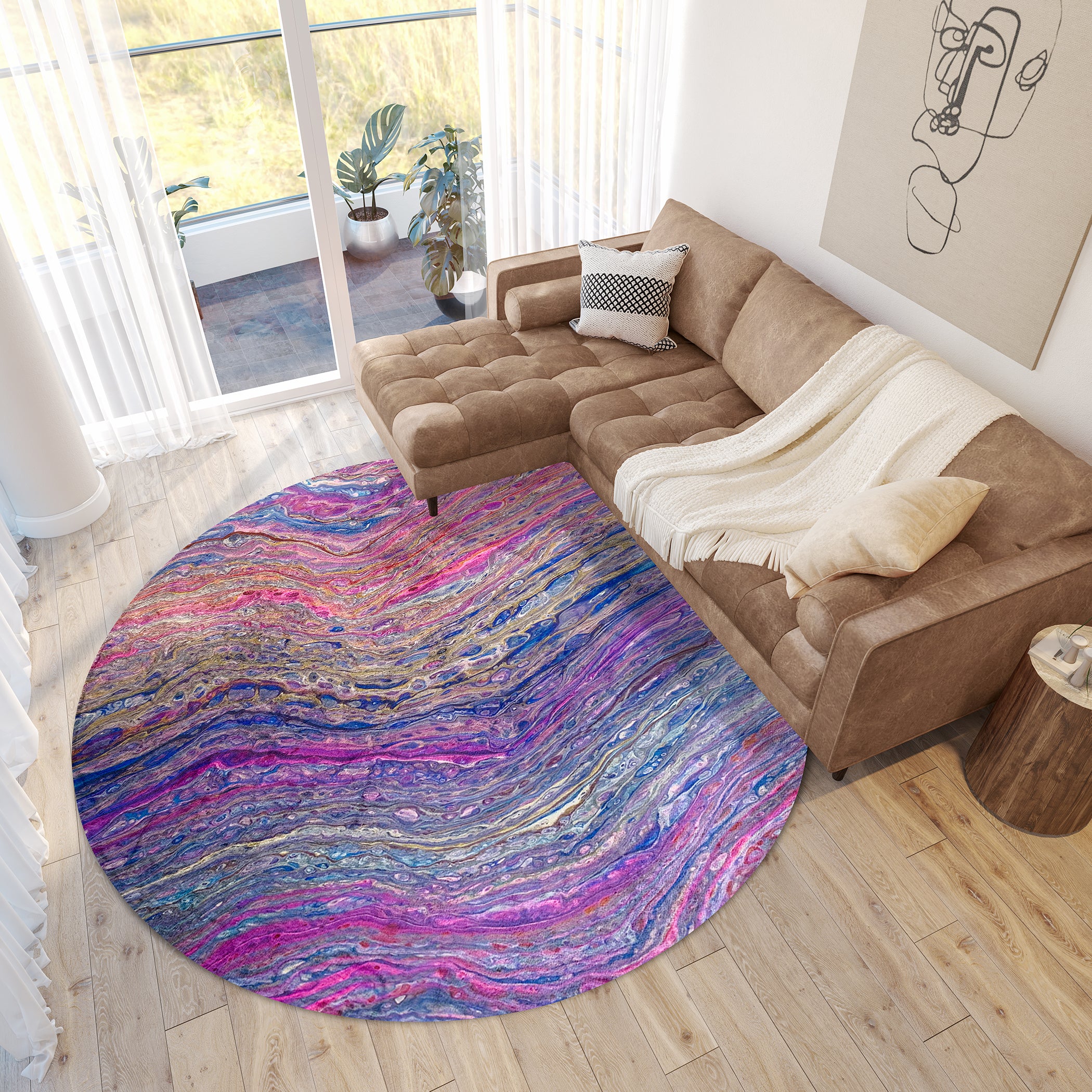 Luxury Machine Washable Contemporary KK3 Passion Multi Rug 8' x 8' #shape_Round