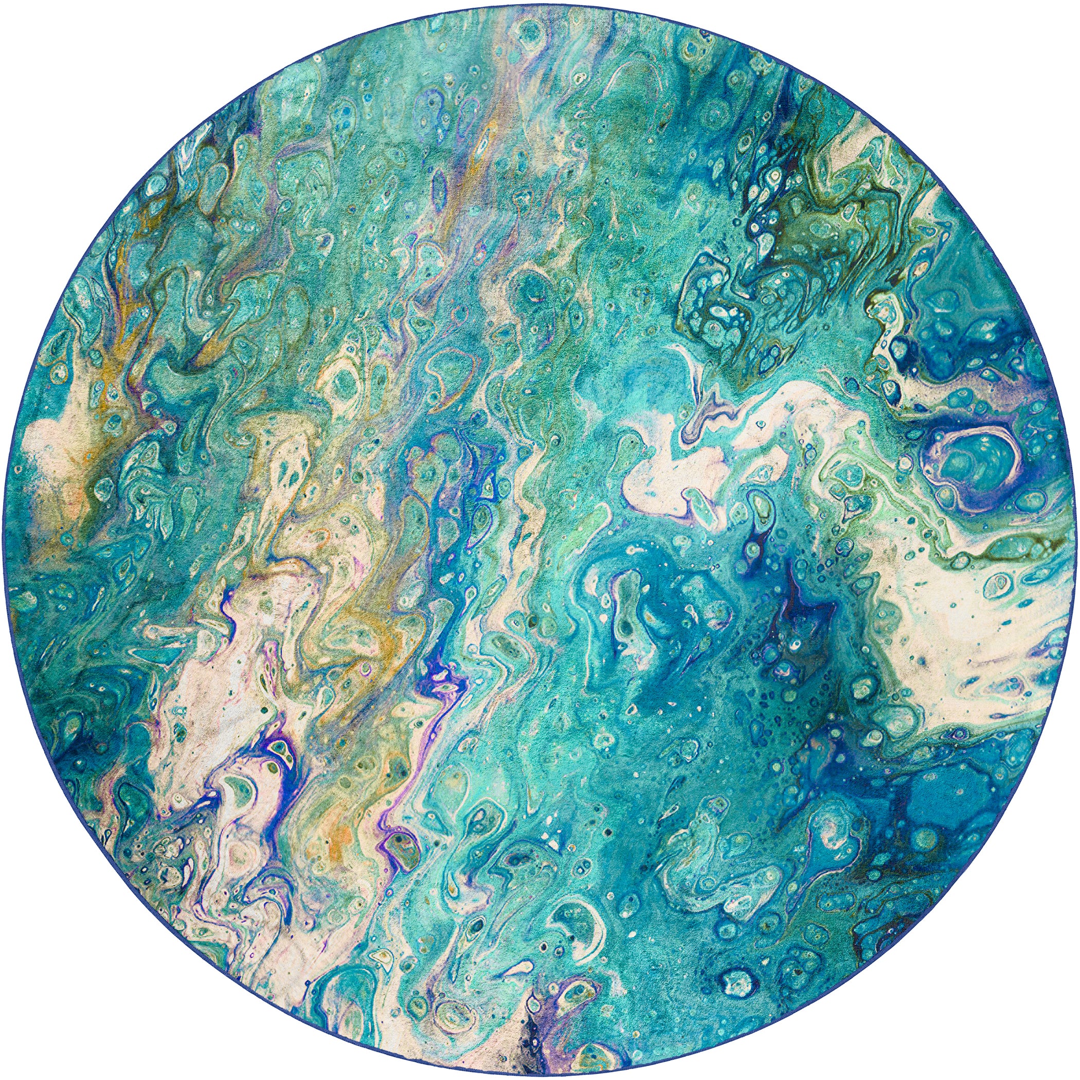 Luxury Machine Washable Contemporary KK4 Lagoon Blue Rug 8' x 8' #shape_Round