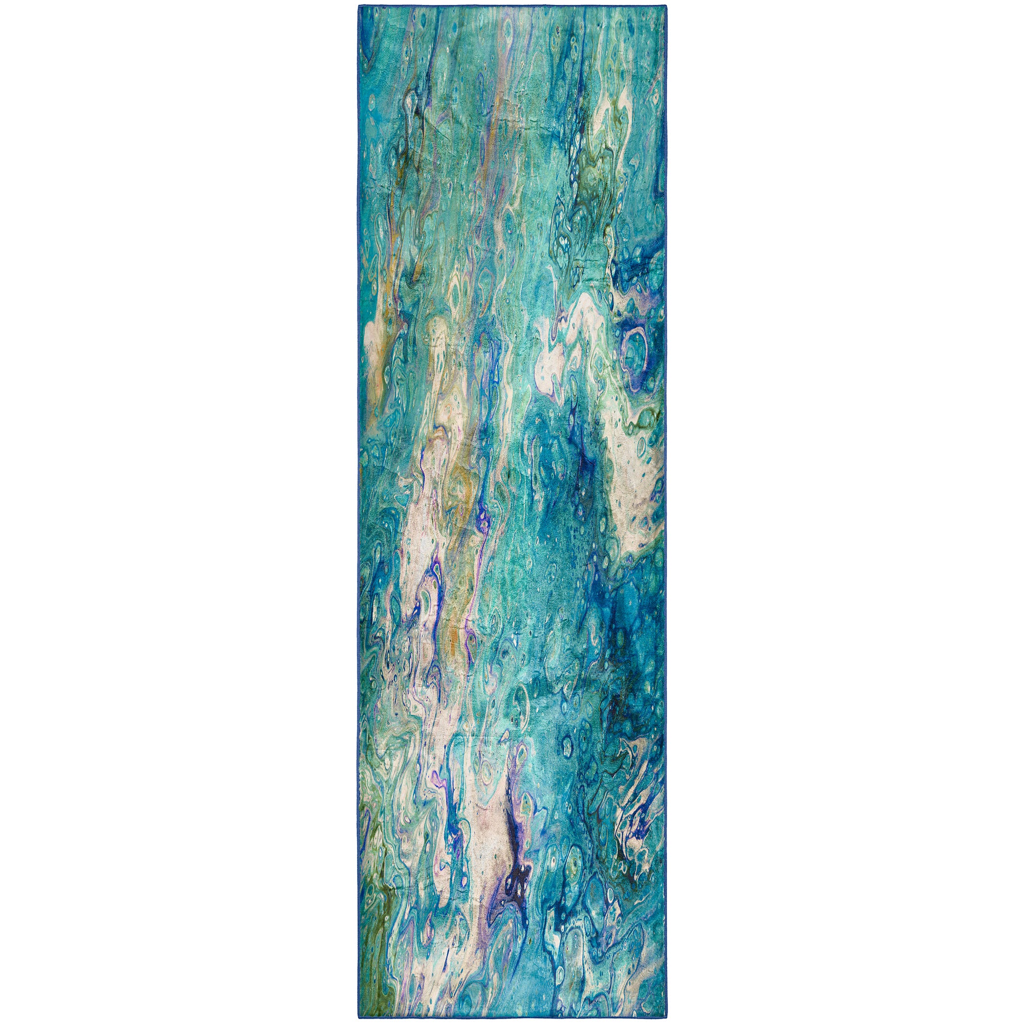 Luxury Machine Washable Contemporary KK4 Lagoon Blue Rug 2'3" x 7'6" #shape_Runner
