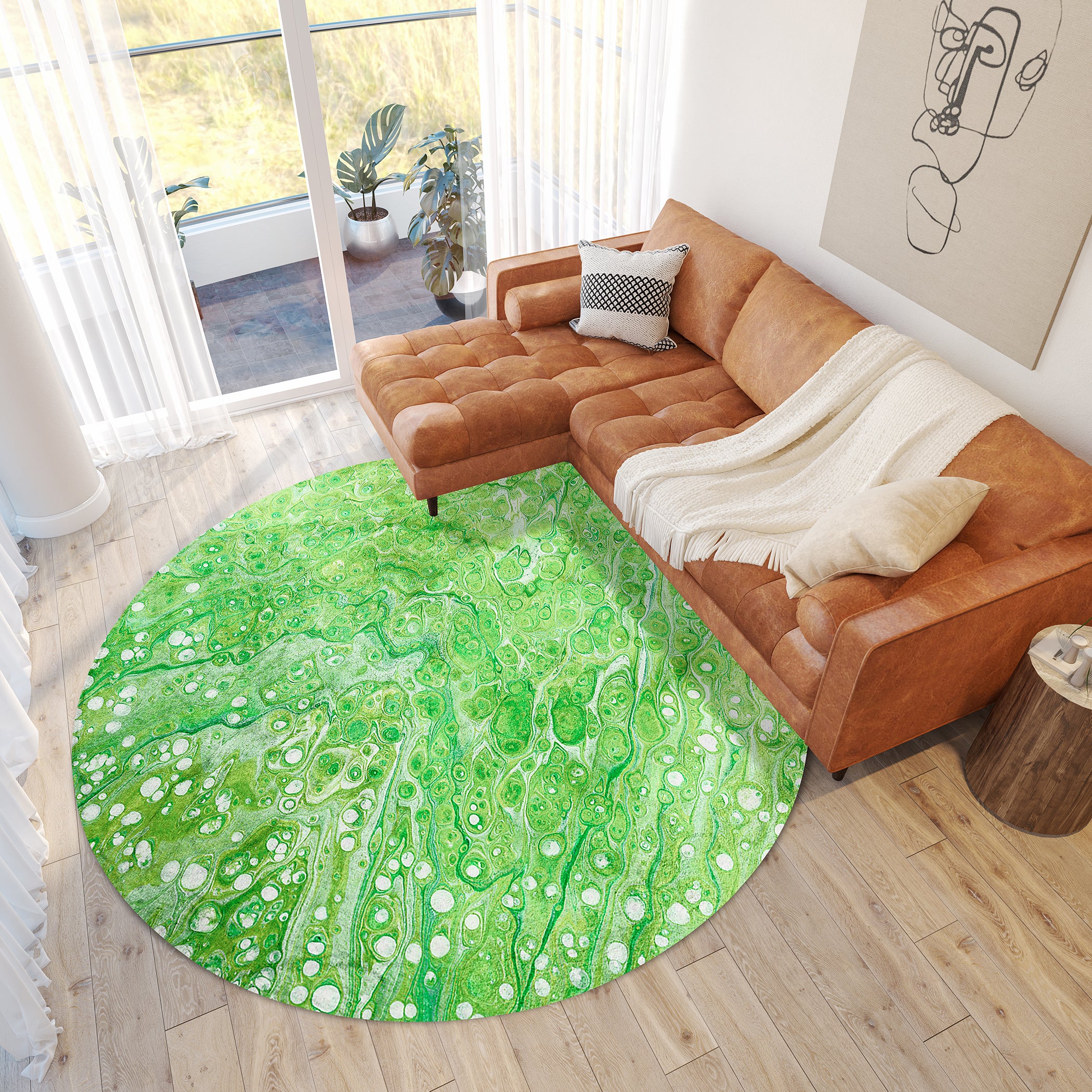 Luxury Machine Washable Contemporary KK5 Lime-In Green Rug 8' x 8' #shape_Round