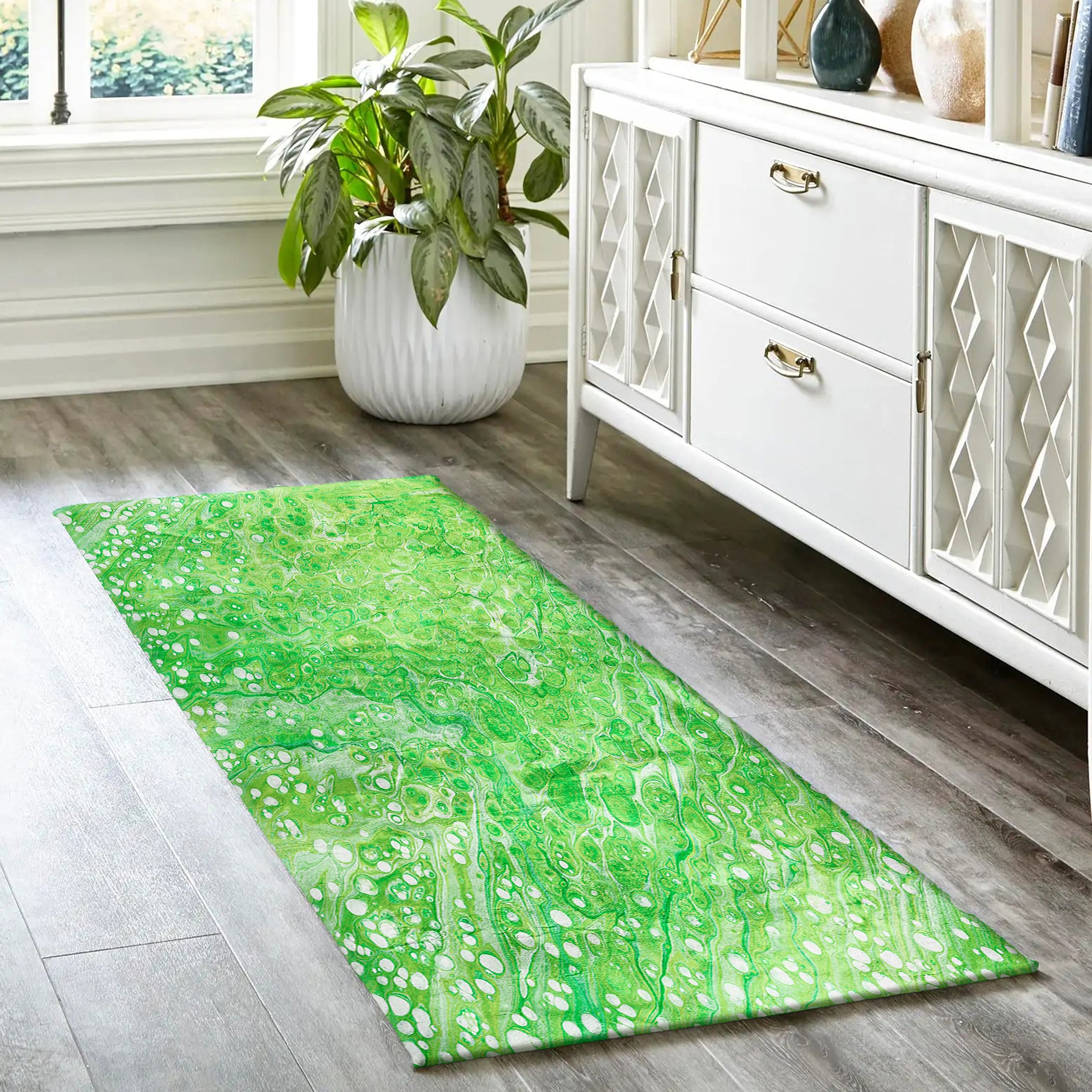 Luxury Machine Washable Contemporary KK5 Lime-In Green Rug 2'3" x 7'6" #shape_Runner