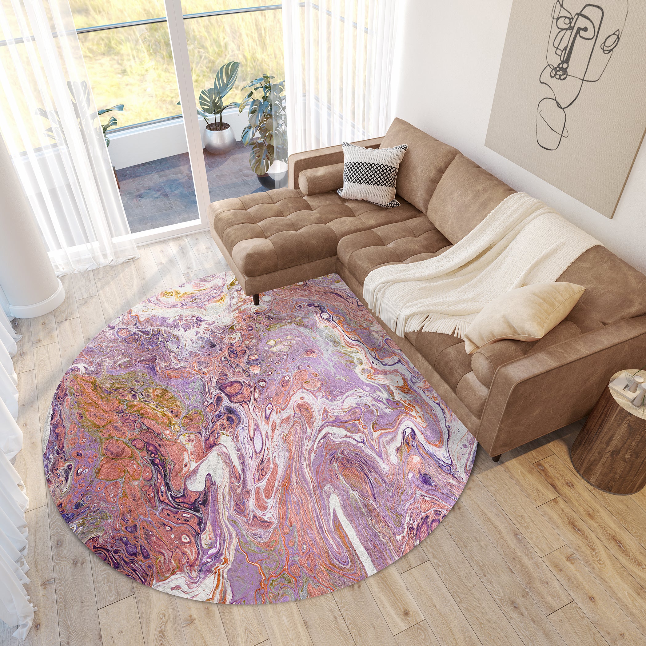 Luxury Machine Washable Contemporary KK6 Primrose Pink Rug 8' x 8' #shape_Round
