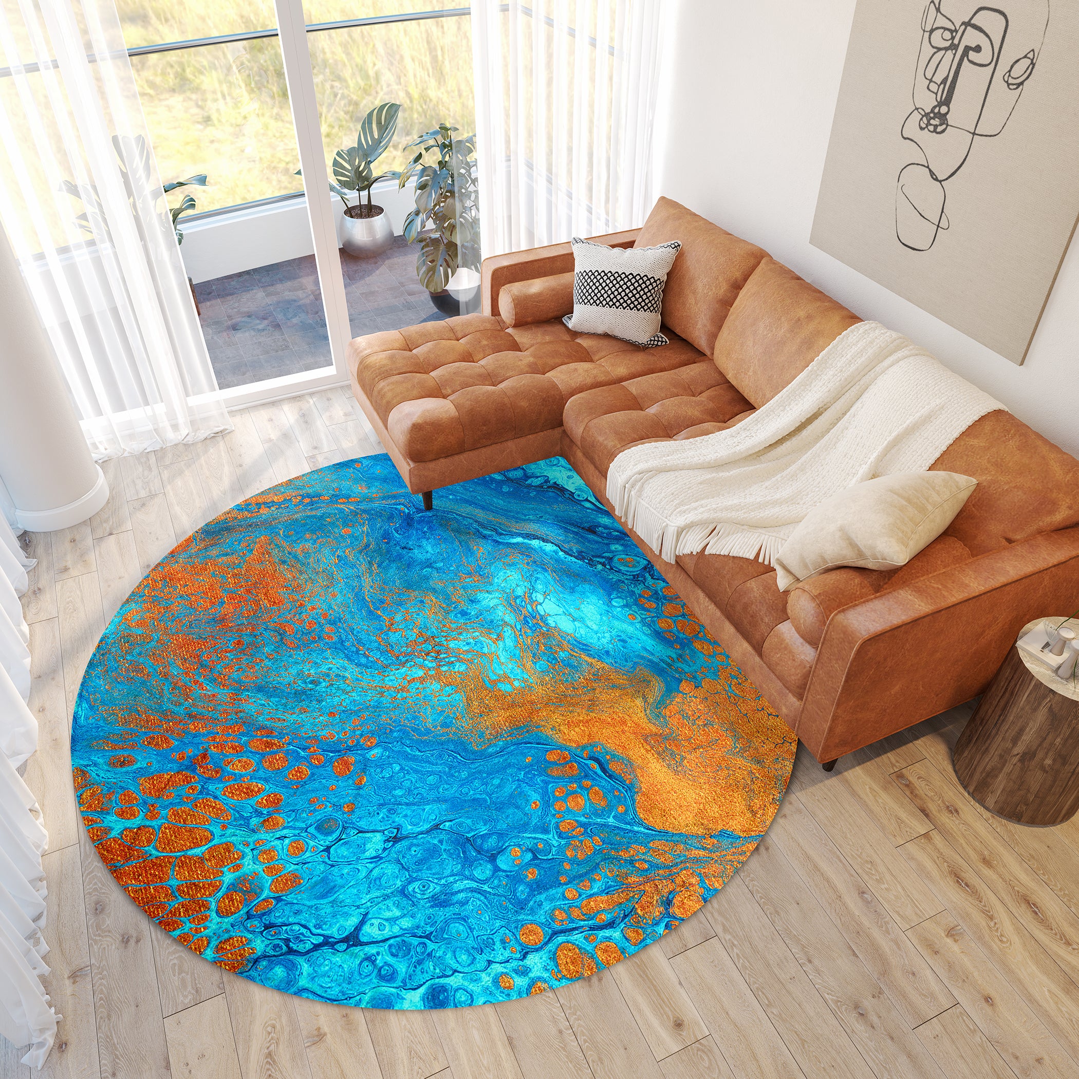 Luxury Machine Washable Contemporary KK8 Bermuda Blue Rug 8' x 8' #shape_Round