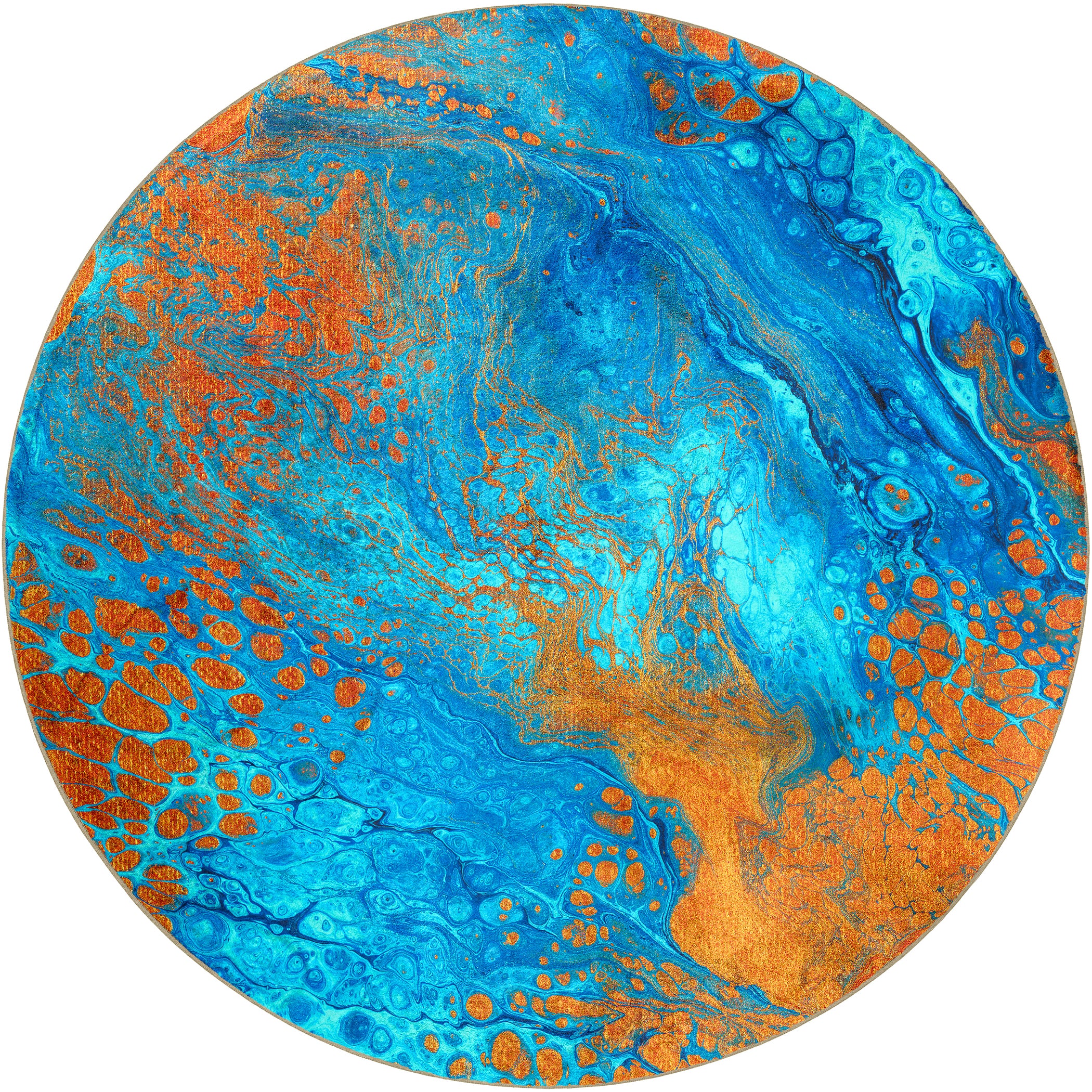 Luxury Machine Washable Contemporary KK8 Bermuda Blue Rug 8' x 8' #shape_Round