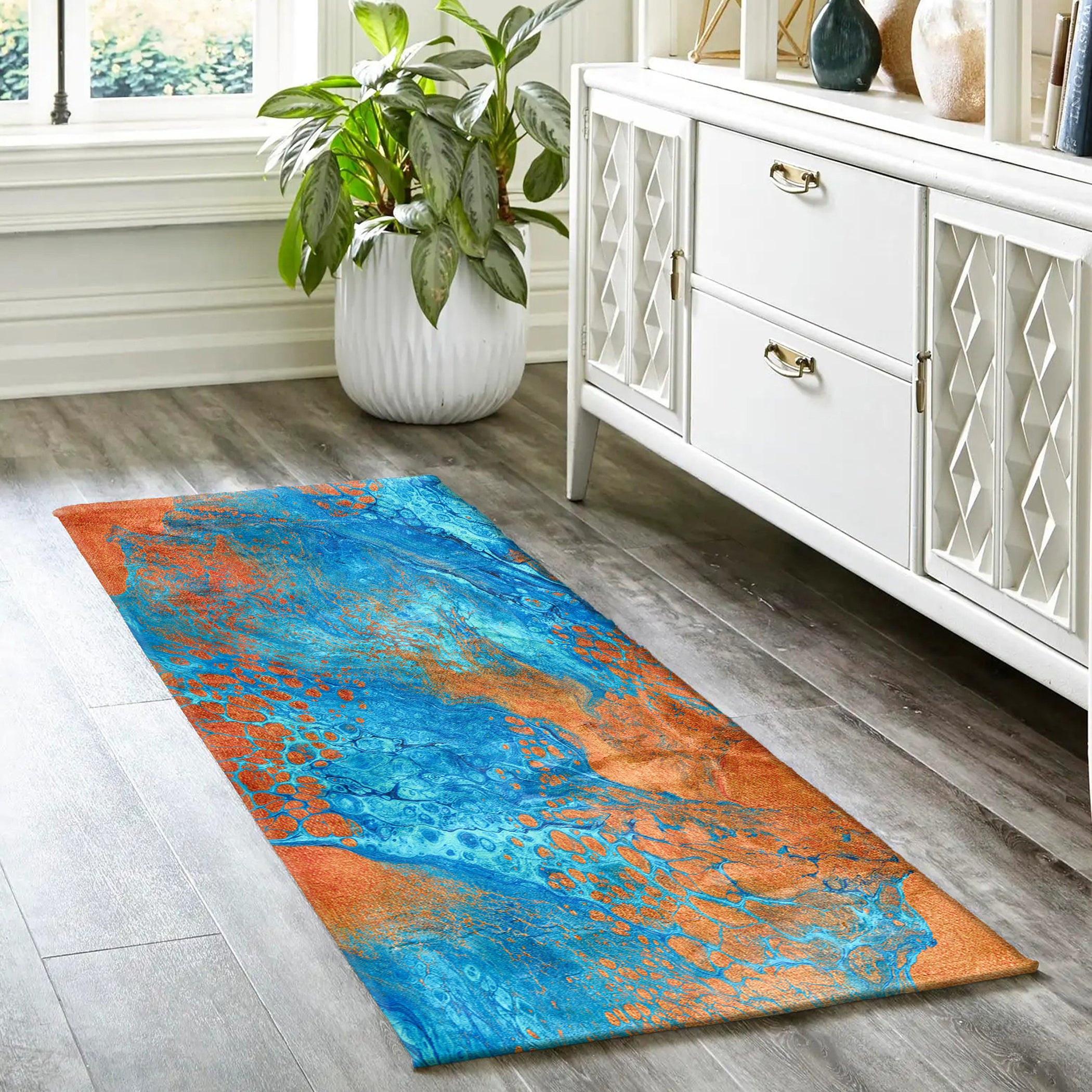 Luxury Machine Washable Contemporary KK8 Bermuda Blue Rug 2'3" x 7'6" #shape_Runner