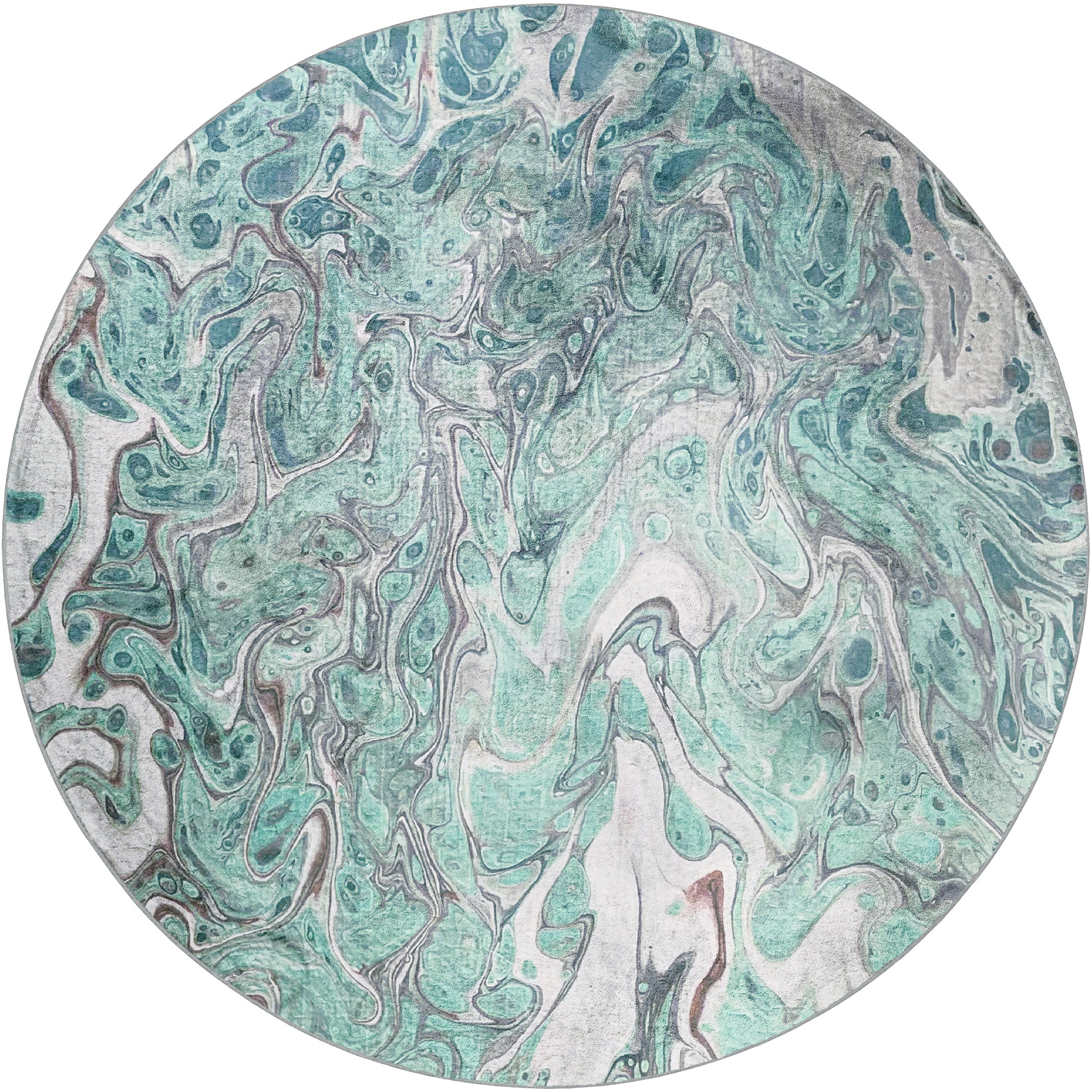 Luxury Machine Washable Contemporary KK9 Seaside Green Rug 8' x 8' #shape_Round