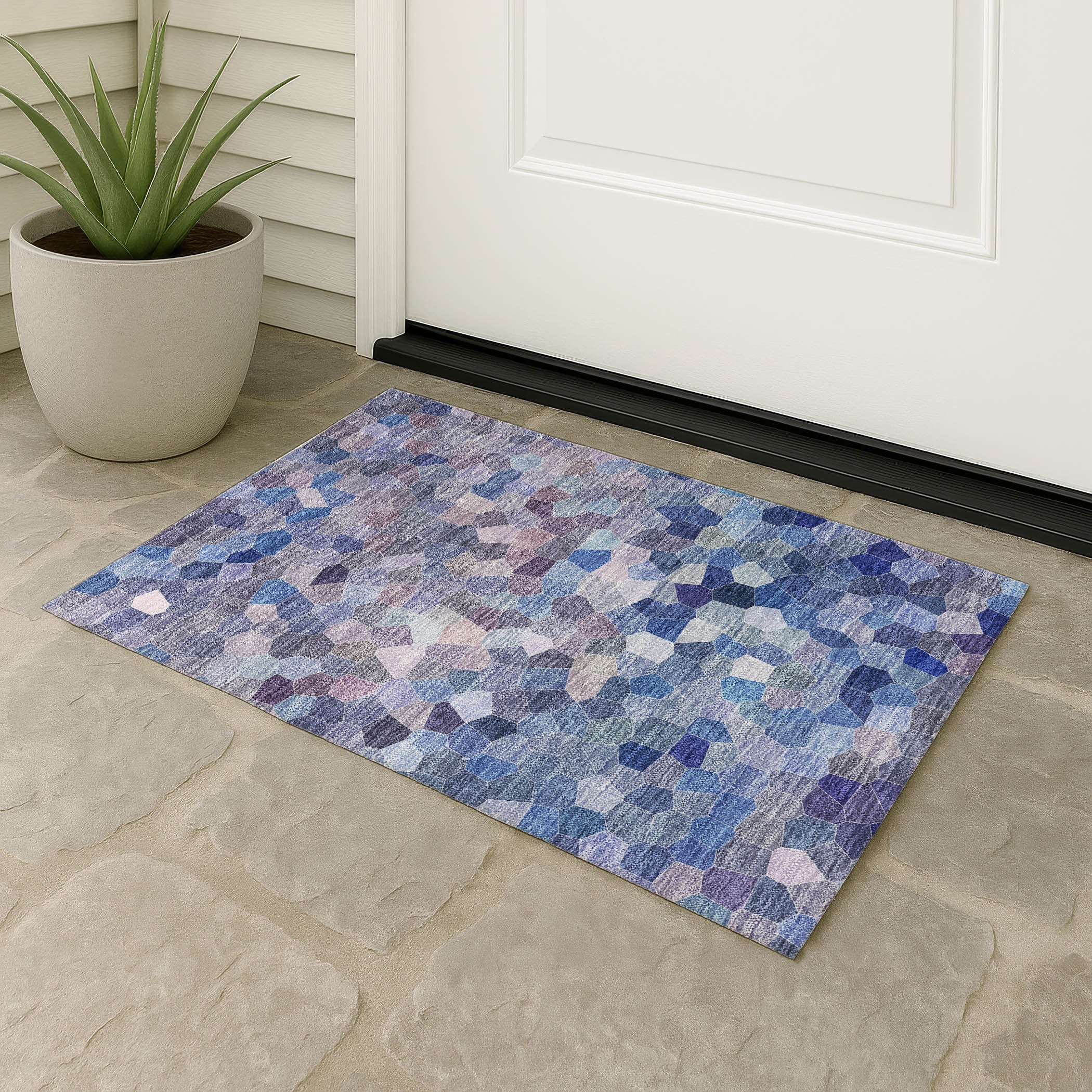 Luxury Washable Indoor/Outdoor Transitional KL1 Baltic Blue Rug 1'8" x 2'6" #shape_Rectangle